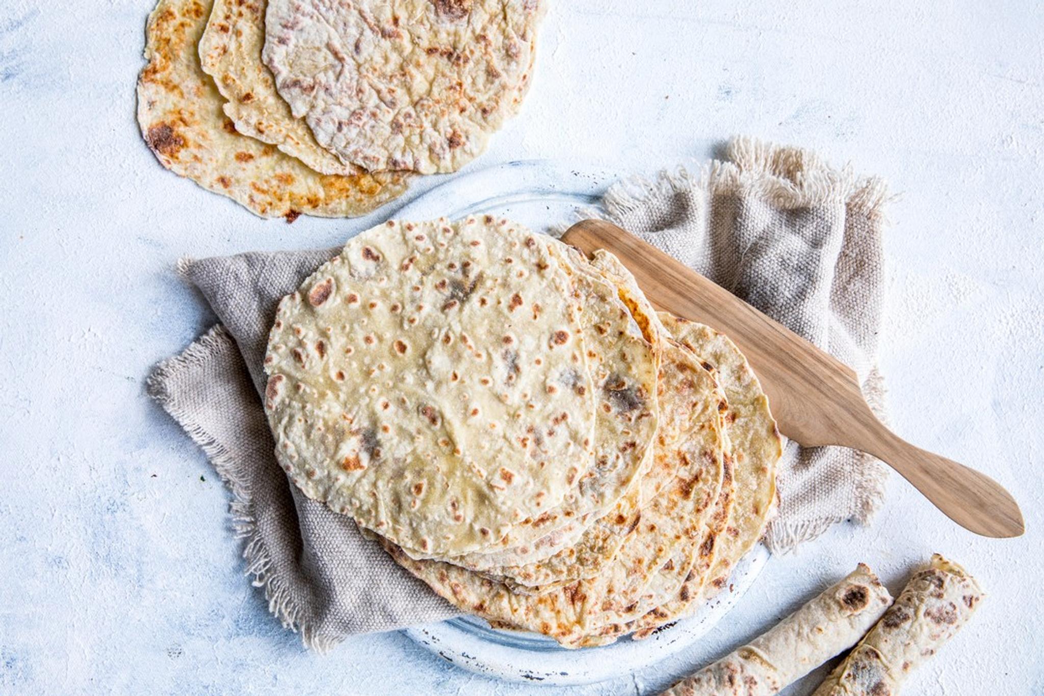 Freshly made potatoe lefse served on a platter in Norway