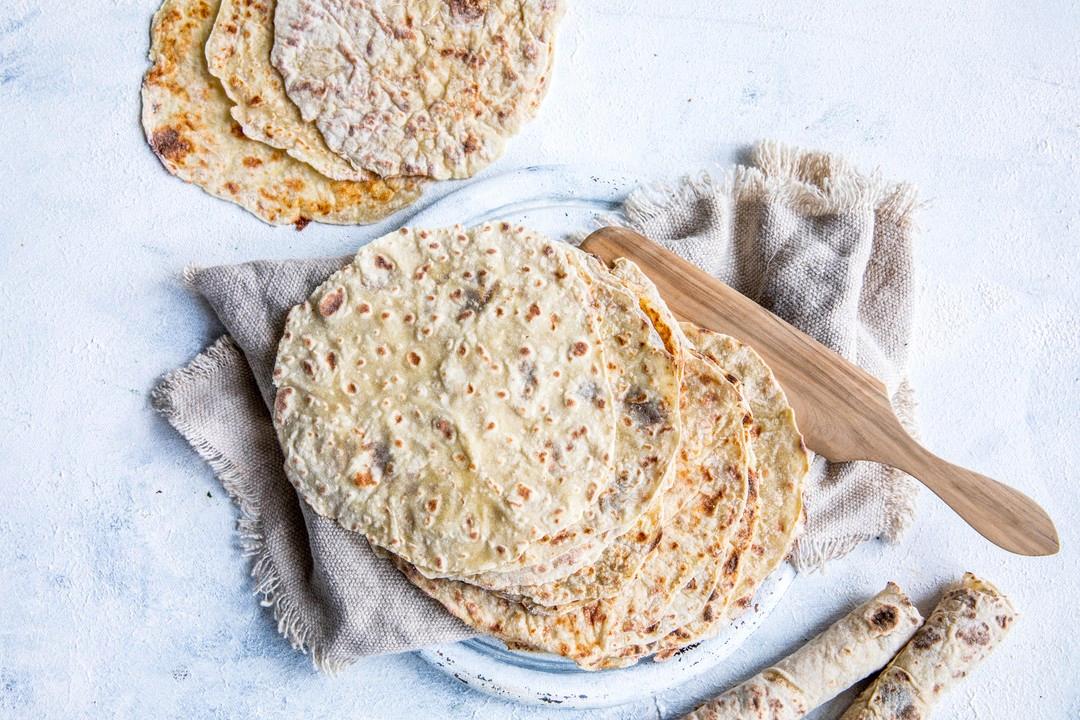 Freshly made potatoe lefse served on a platter in Norway