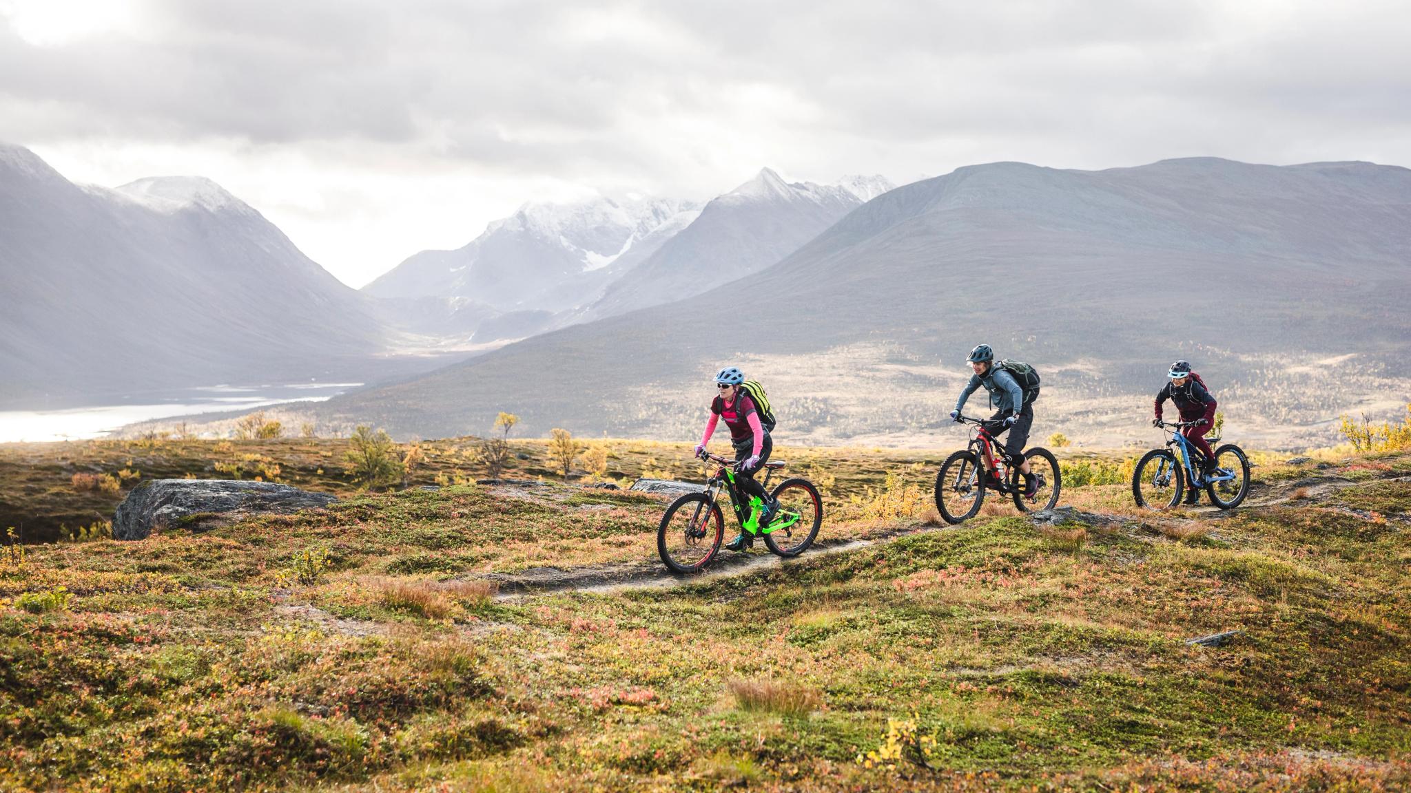 Three people biking in The Lyngenfjord