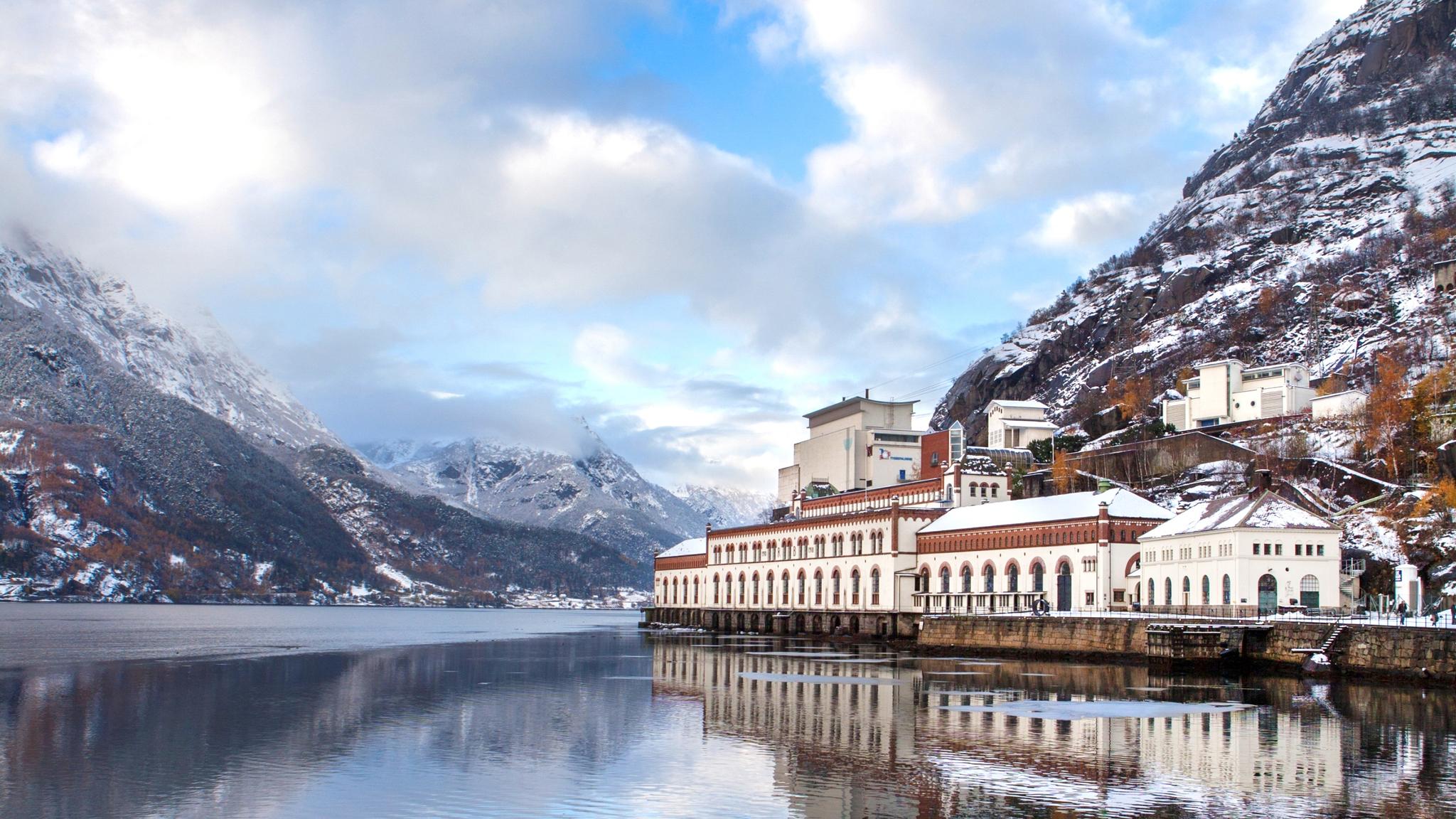 The Museum of hydropower in Tyssedal in Hardangerfjord in winter