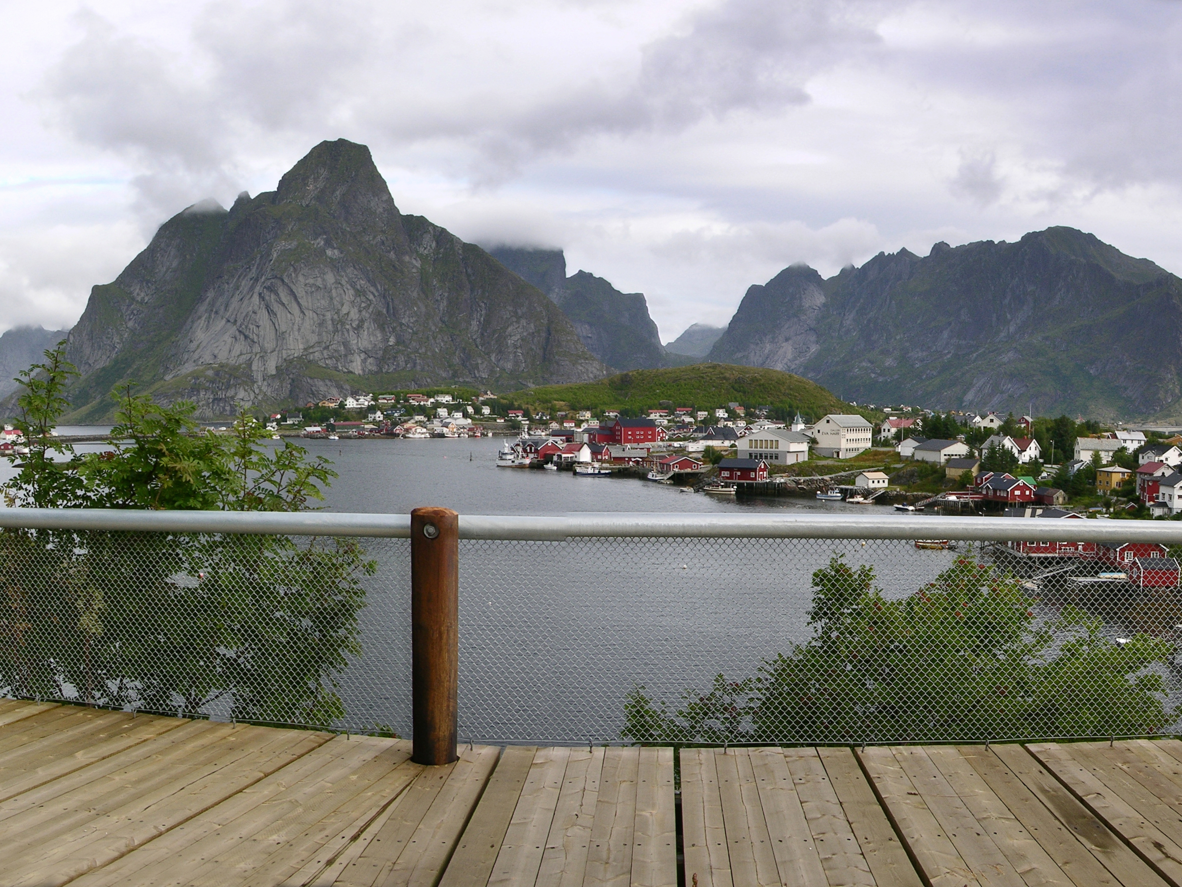 The fishing village Reine seen from a viewing platform on Norwegian Scenic Route Lofoten, Northern Norway
