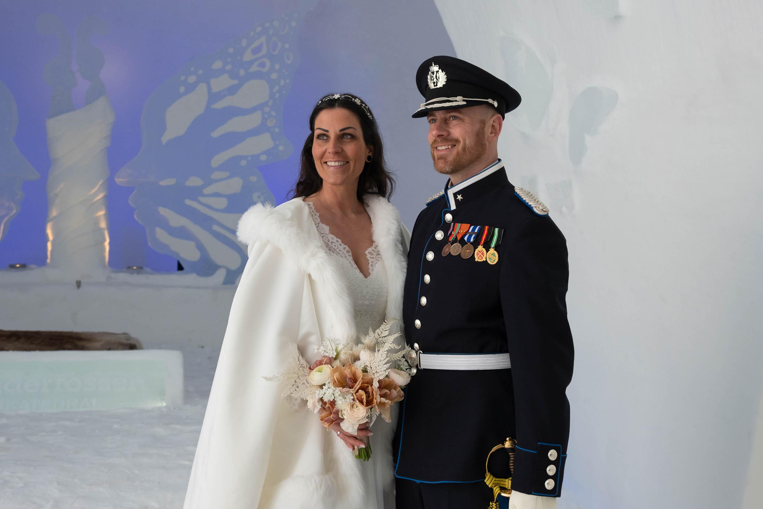 A couple getting married in the ice cathedral in Hunderfossen at Lillehammer in Eastern Norway