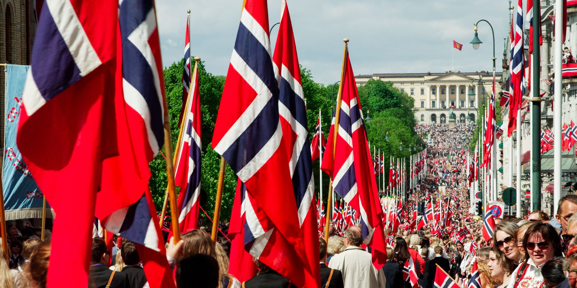 View of the children's parade with hundreds of Norwegians in Oslo on 17 May, Norway's national day