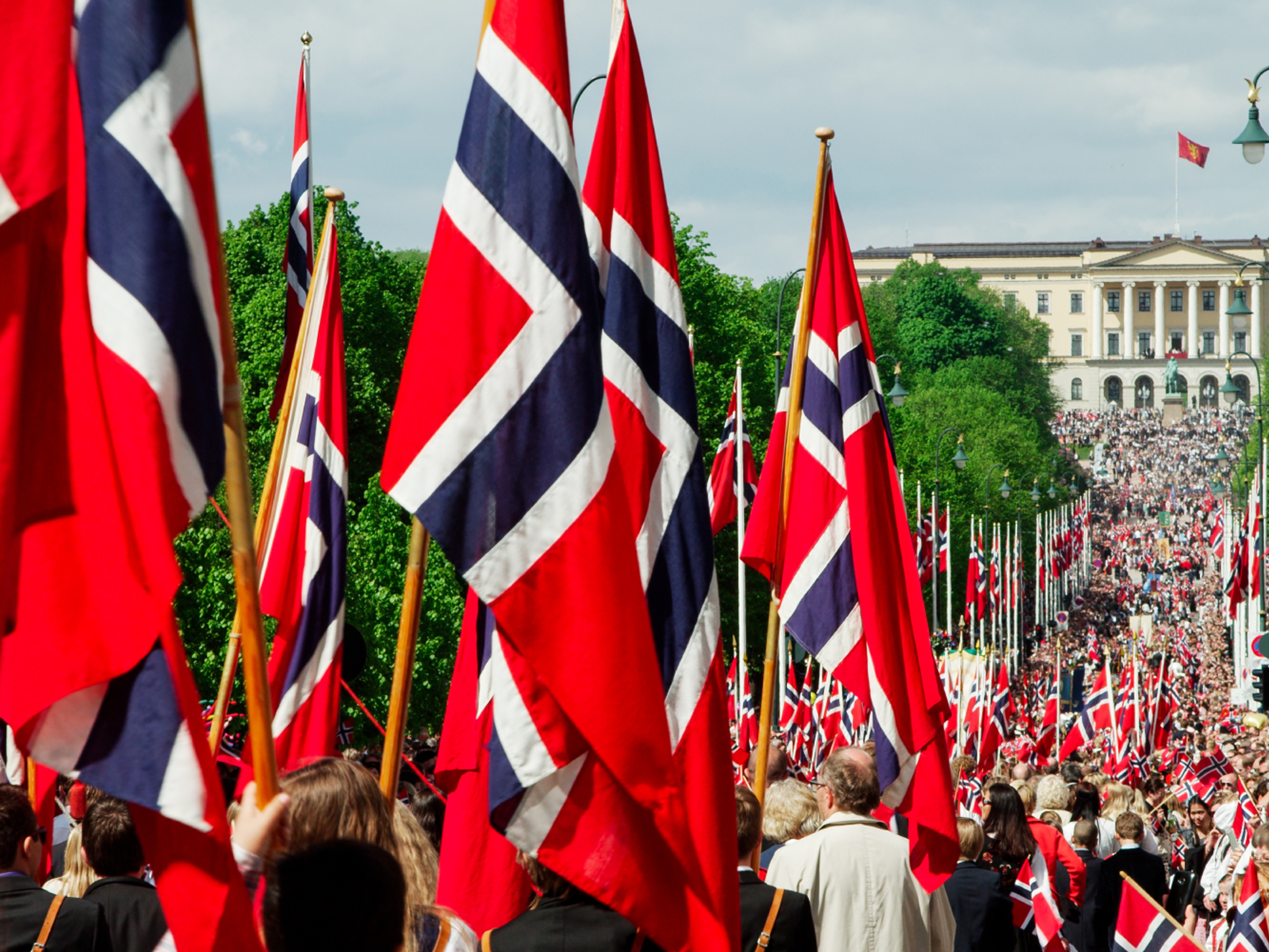 View of the children's parade with hundreds of Norwegians in Oslo on 17 May, Norway's national day