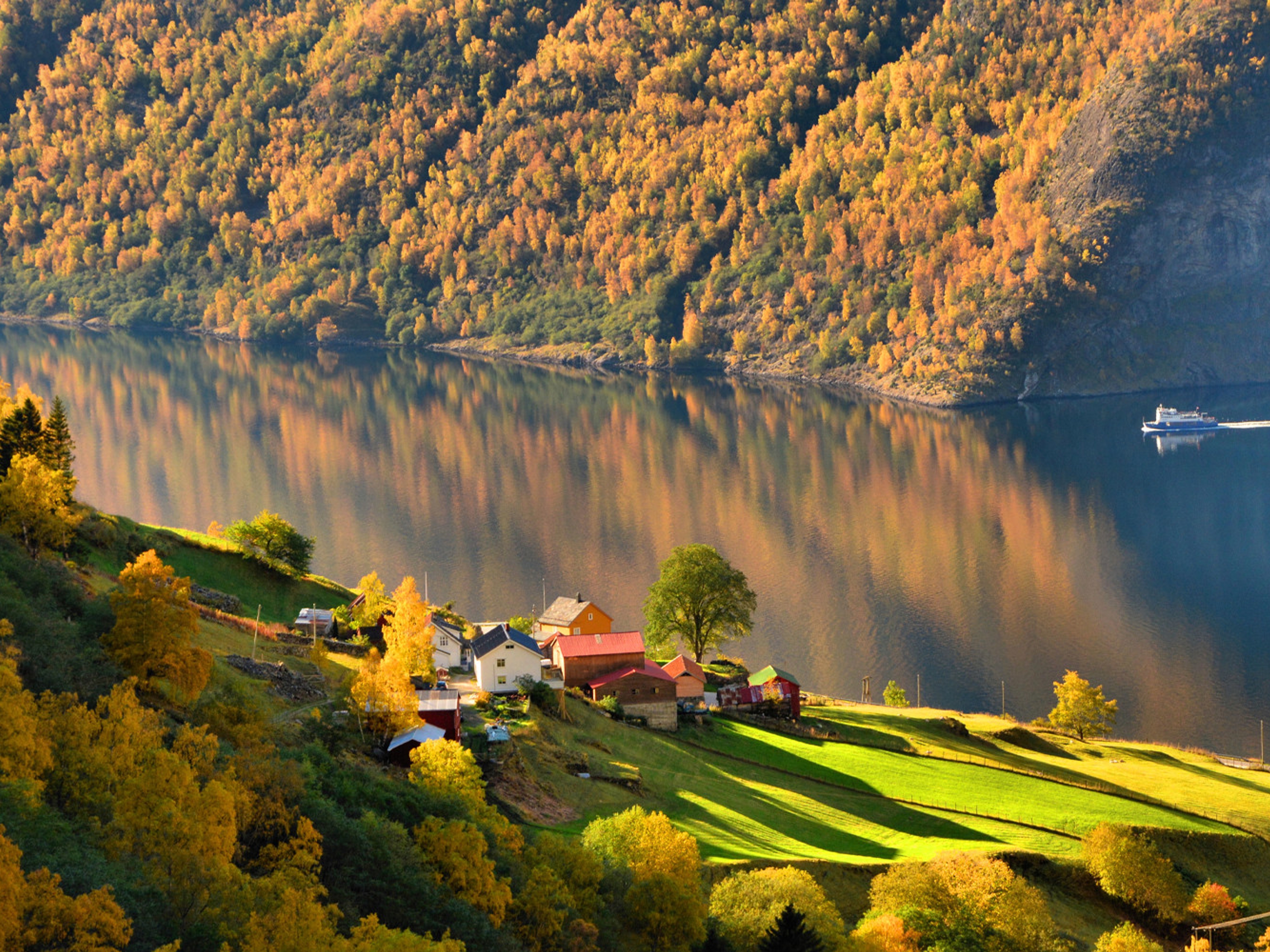 A wonderful autumn experience by the Aurlandsfjord - a fjord landscape in autumn colours