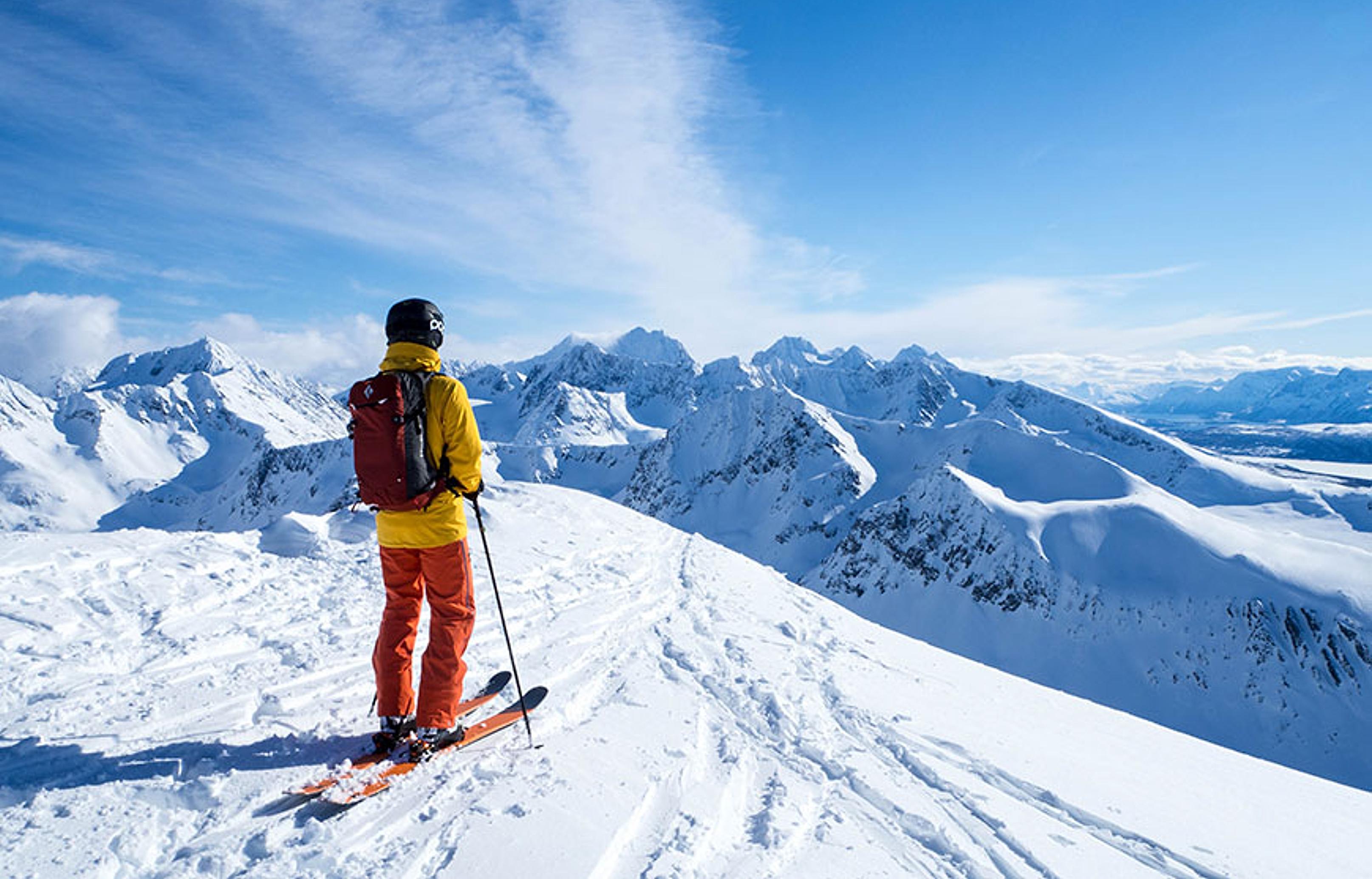 Man skiing in The Lyngenfjord Alps