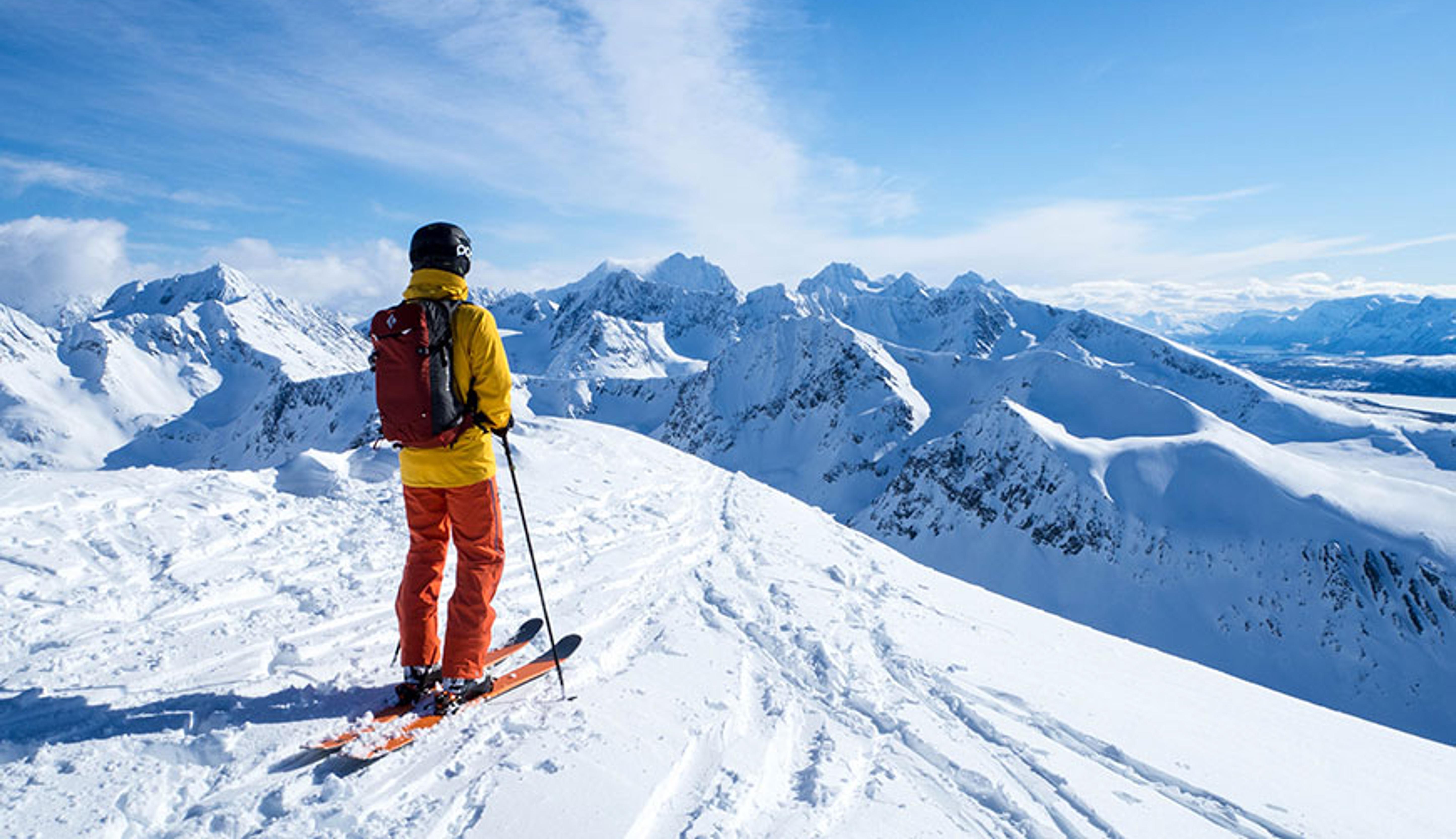 Man skiing in The Lyngenfjord Alps