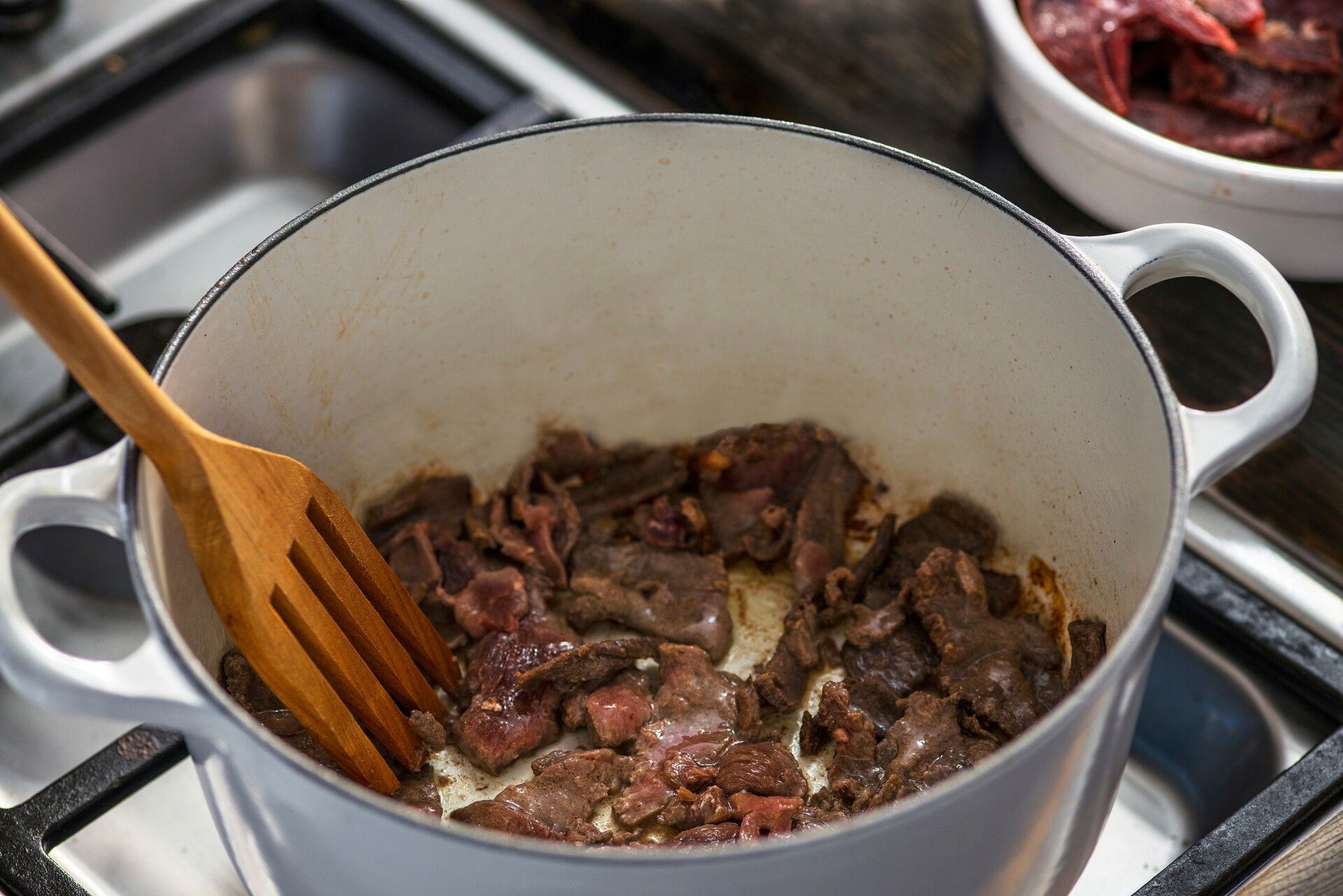 Reindeer stew in a pot on the stov.