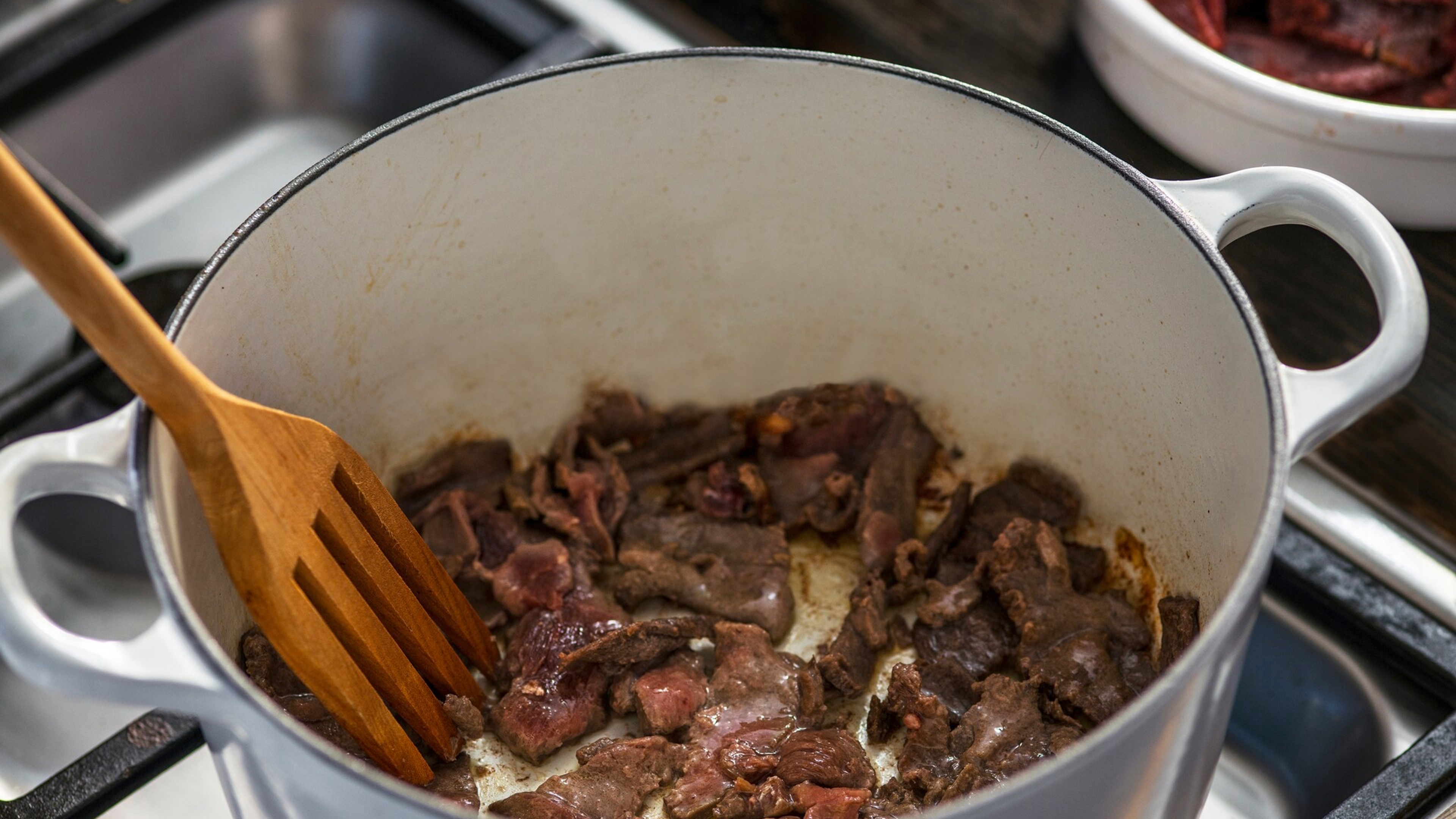 Reindeer stew in a pot on the stov.