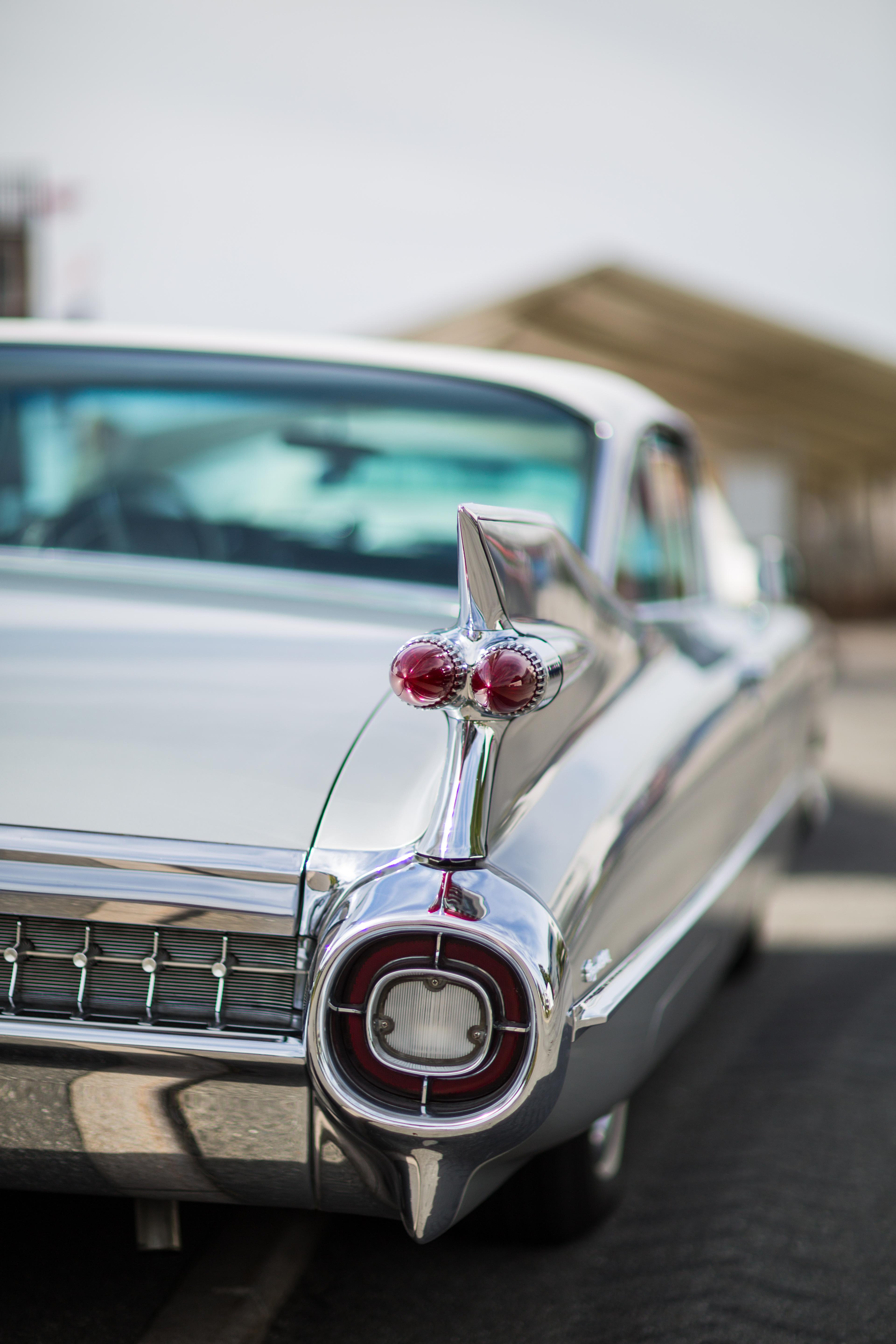Closeup of the backlights of a grey, classic American car at the American festival in Farsund, Southern Norway.