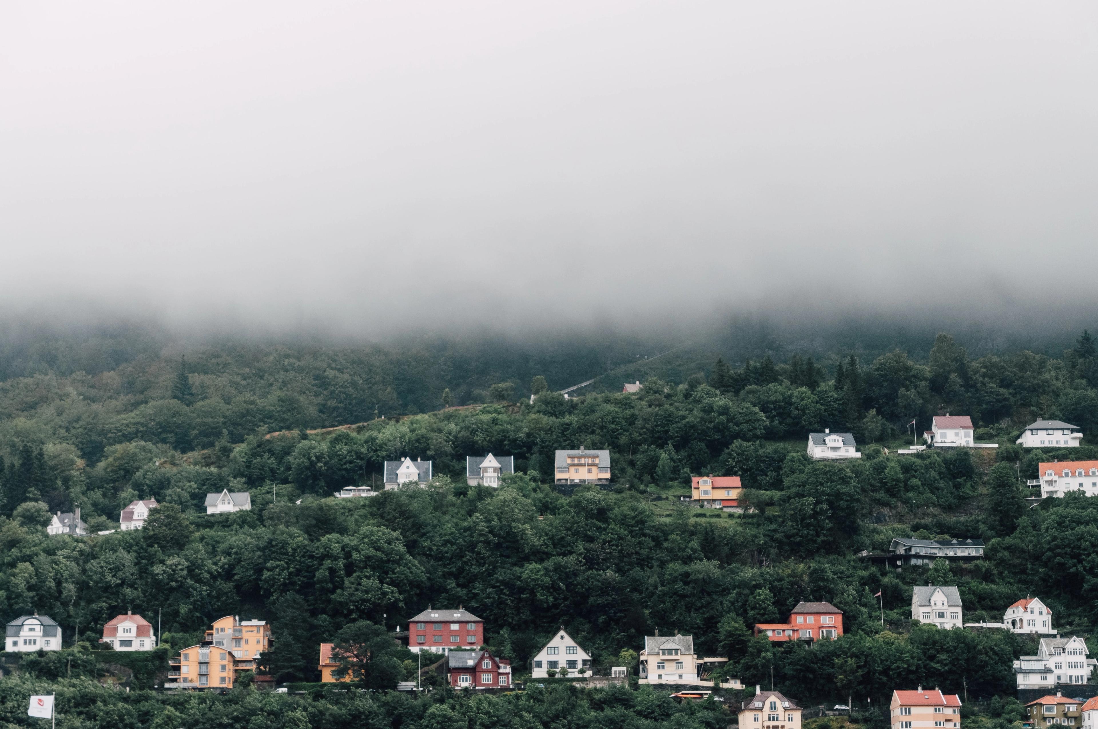 Houses in the hillside in Bergen, Fjord Norway