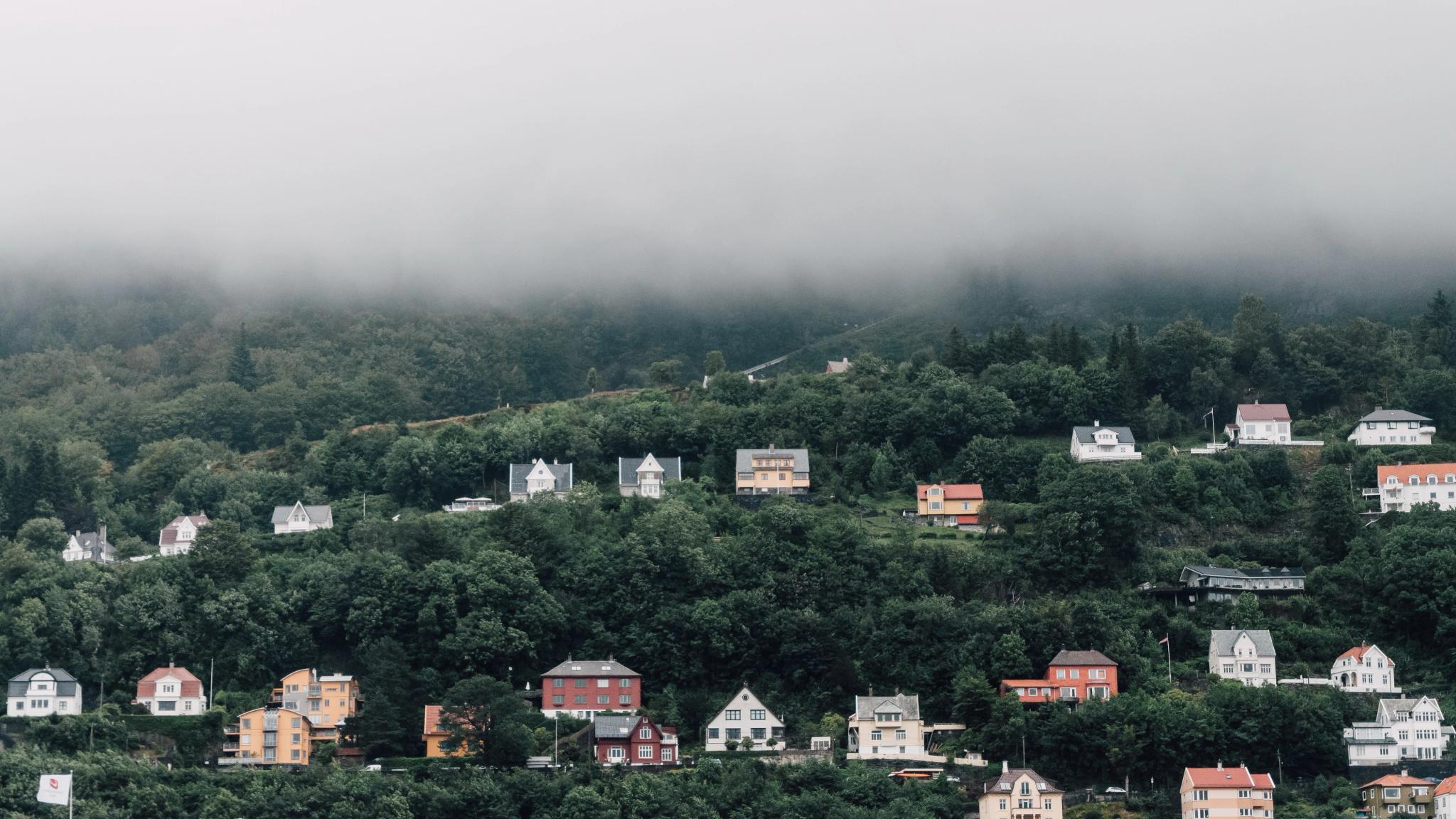 Houses in the hillside in Bergen, Fjord Norway