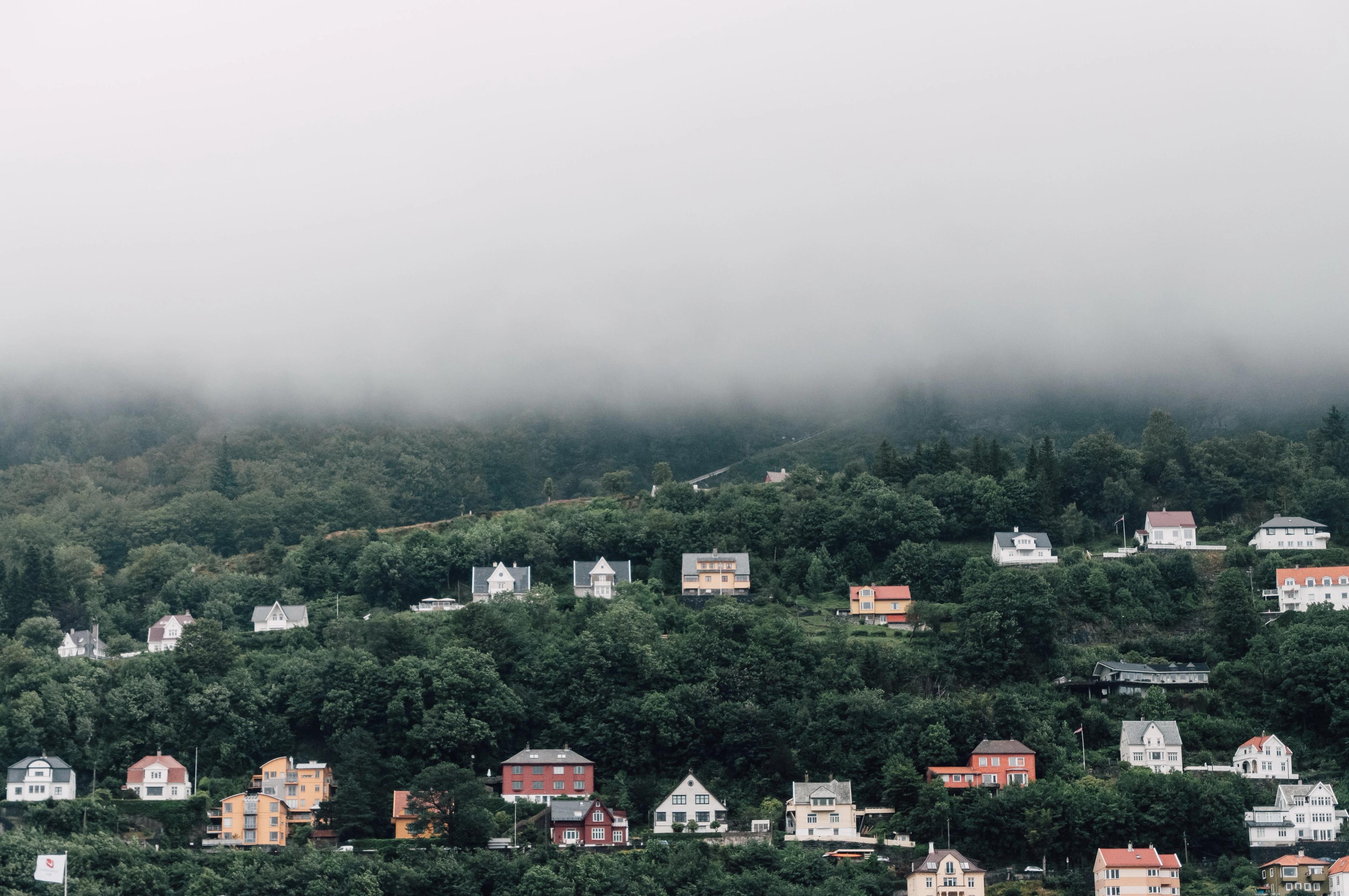 Houses in the hillside in Bergen, Fjord Norway