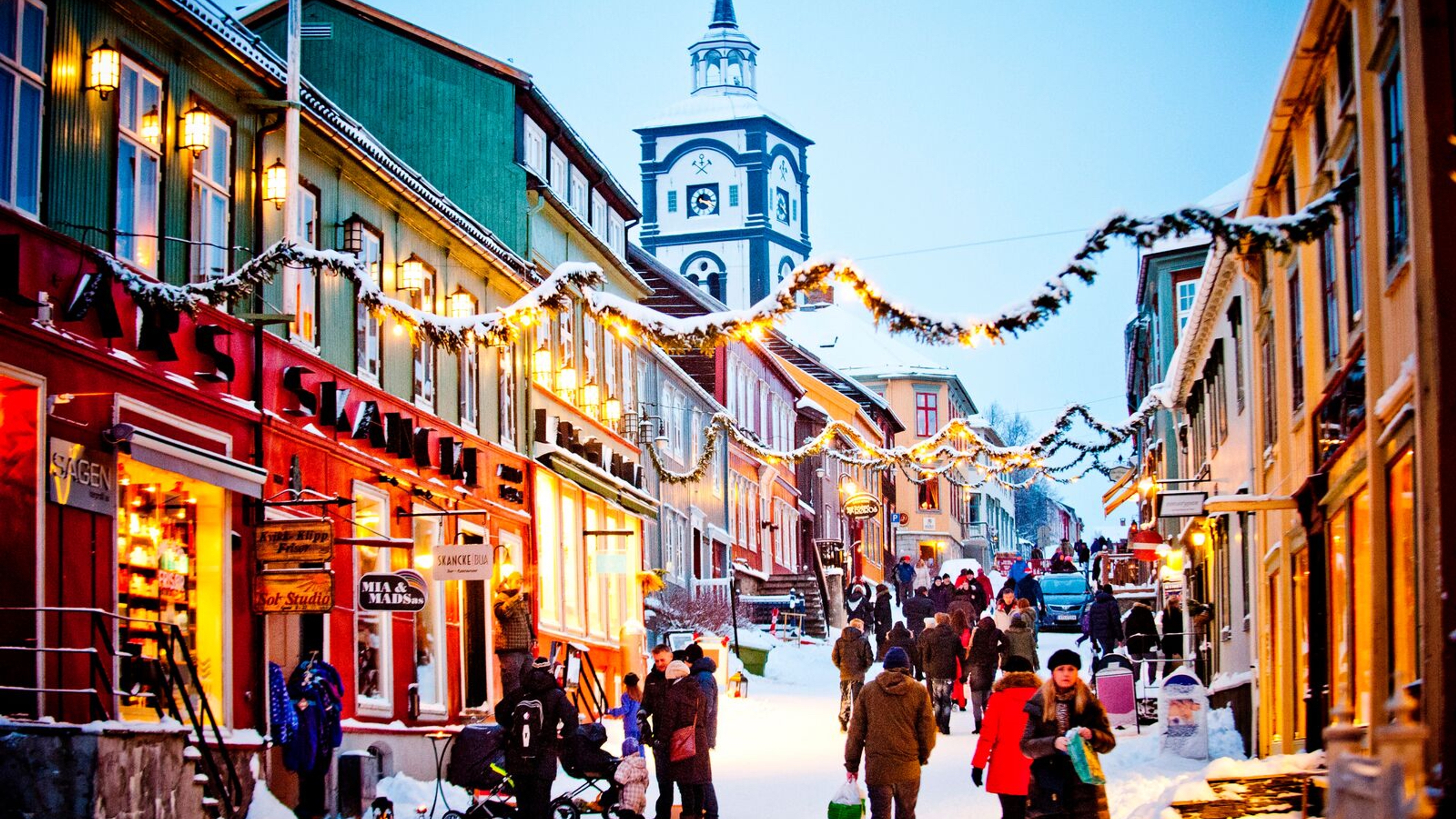 People walking in the Christmas street of Røros in Trøndelag