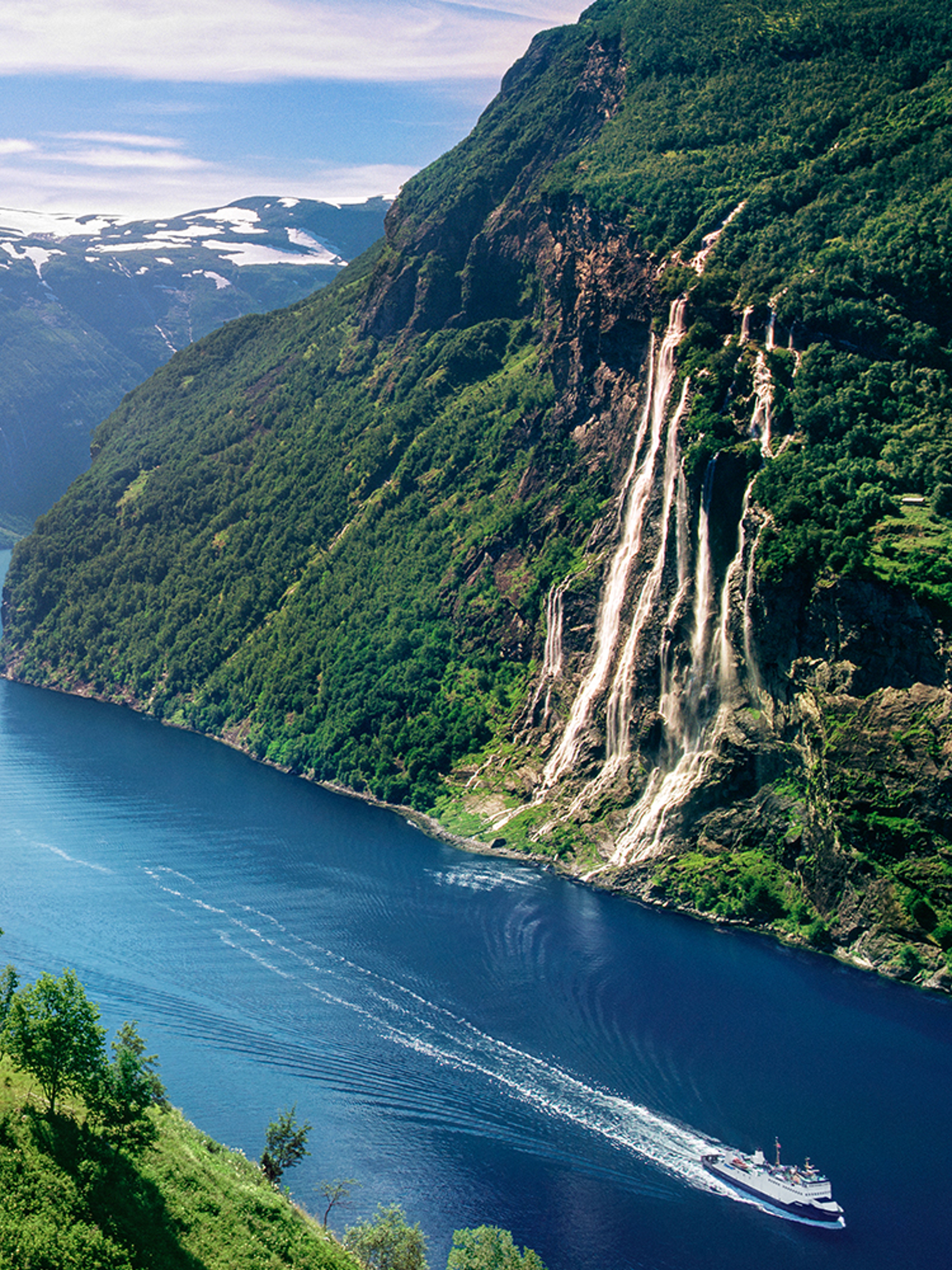 View over Geirangerfjord and the Seven Sisters waterfall