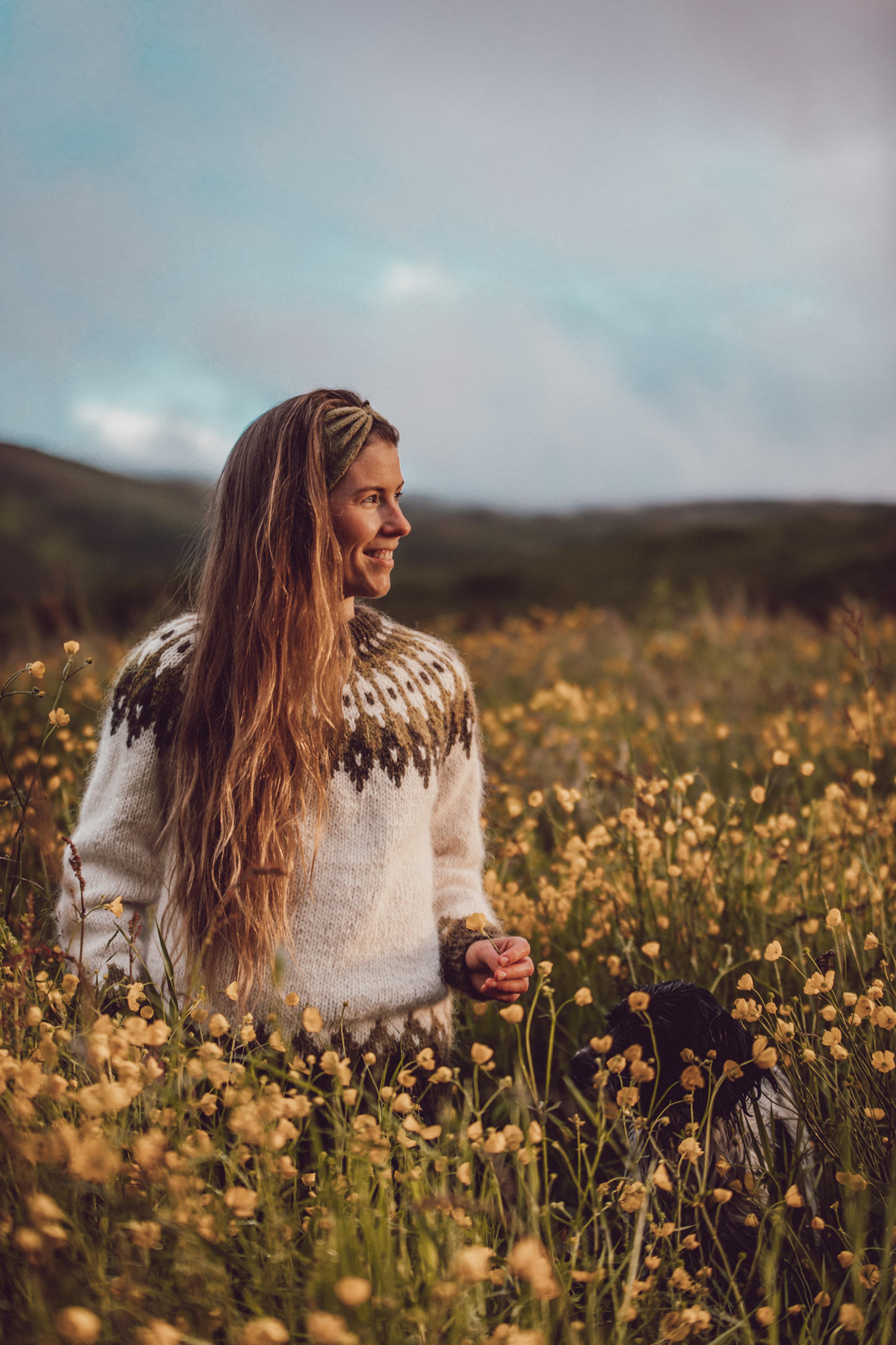Woman in flower field