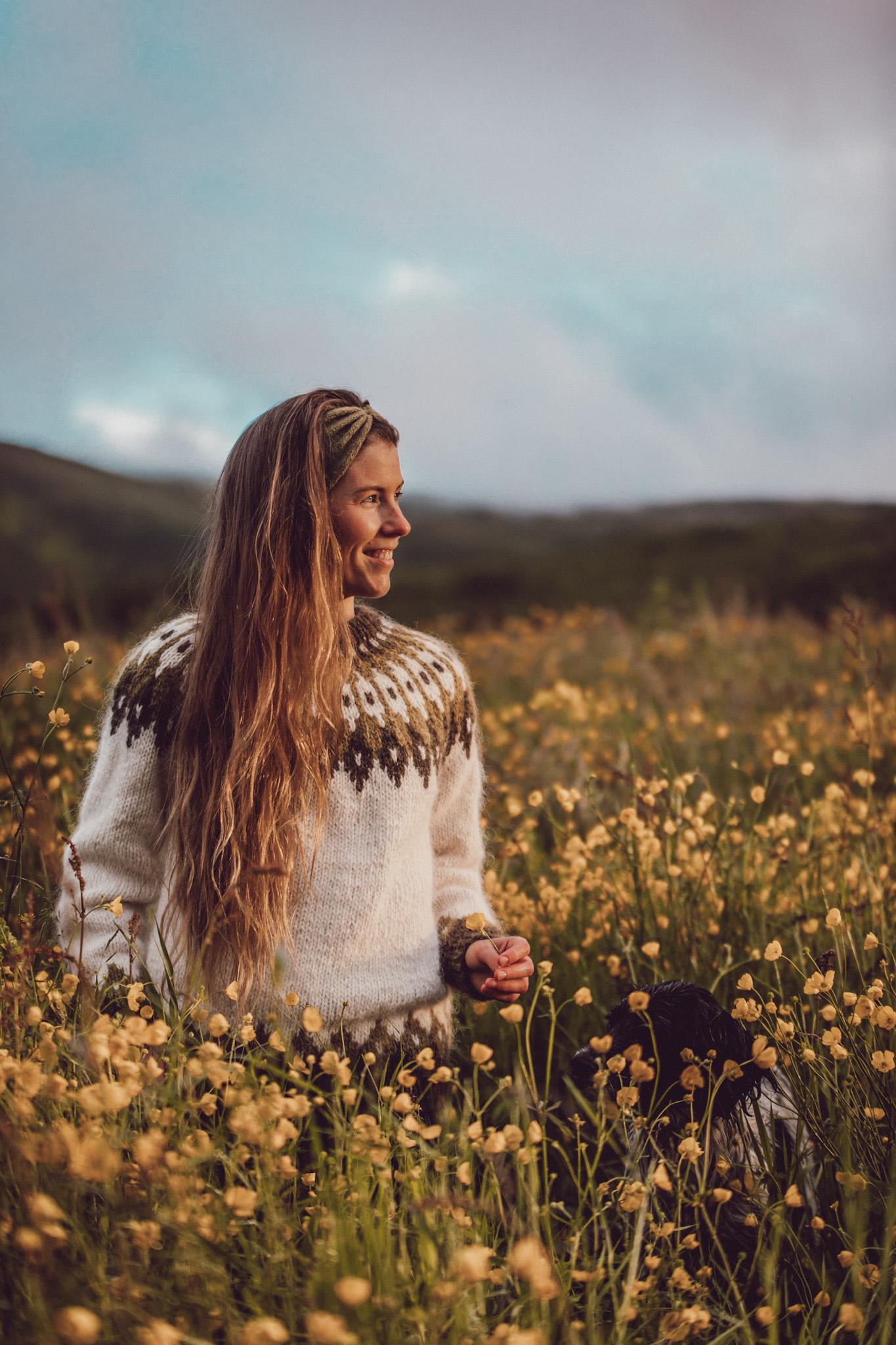 Woman in flower field