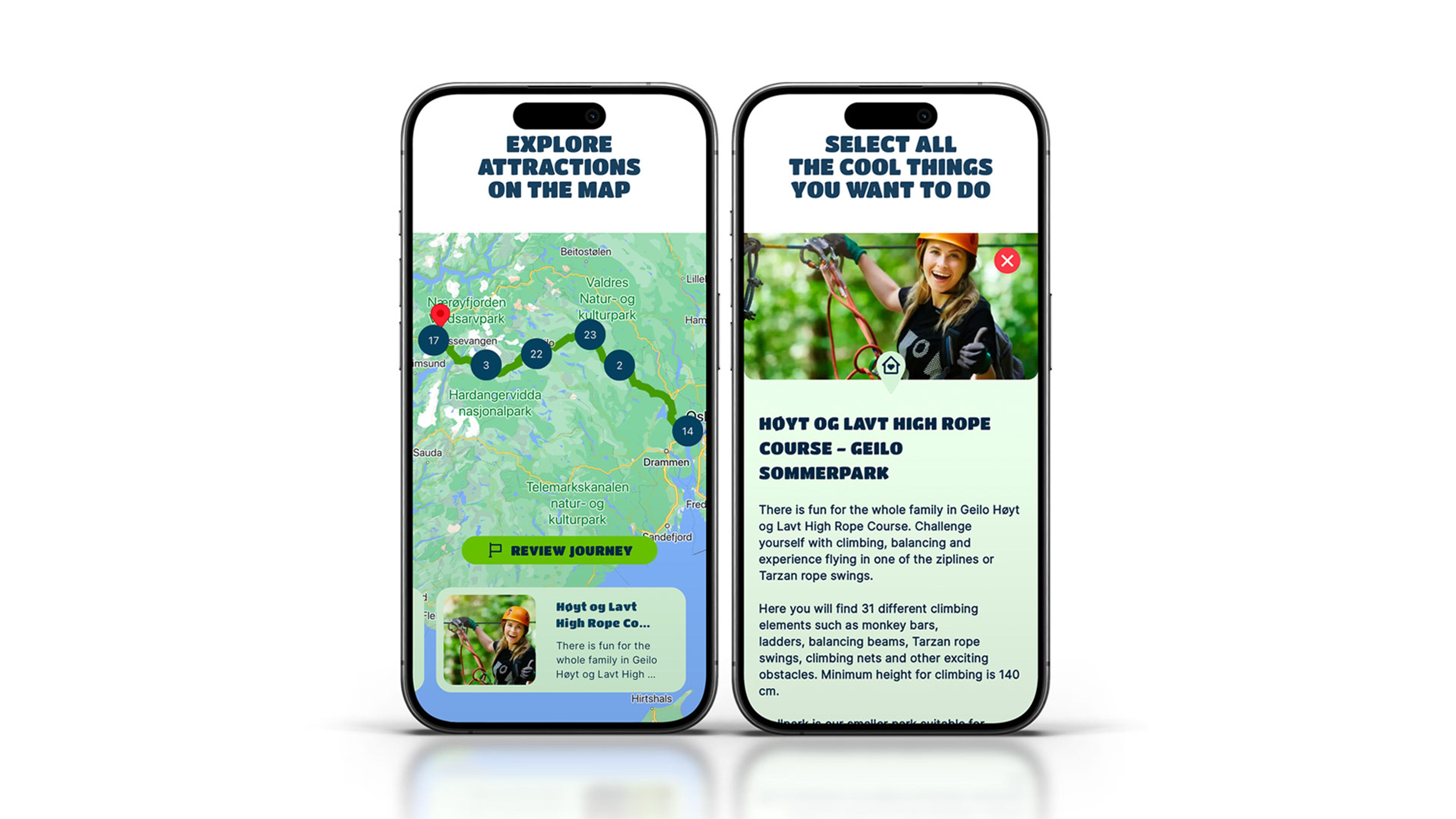 Pictures of phone screens illustrating how the Fairytale Finder app works for planning.