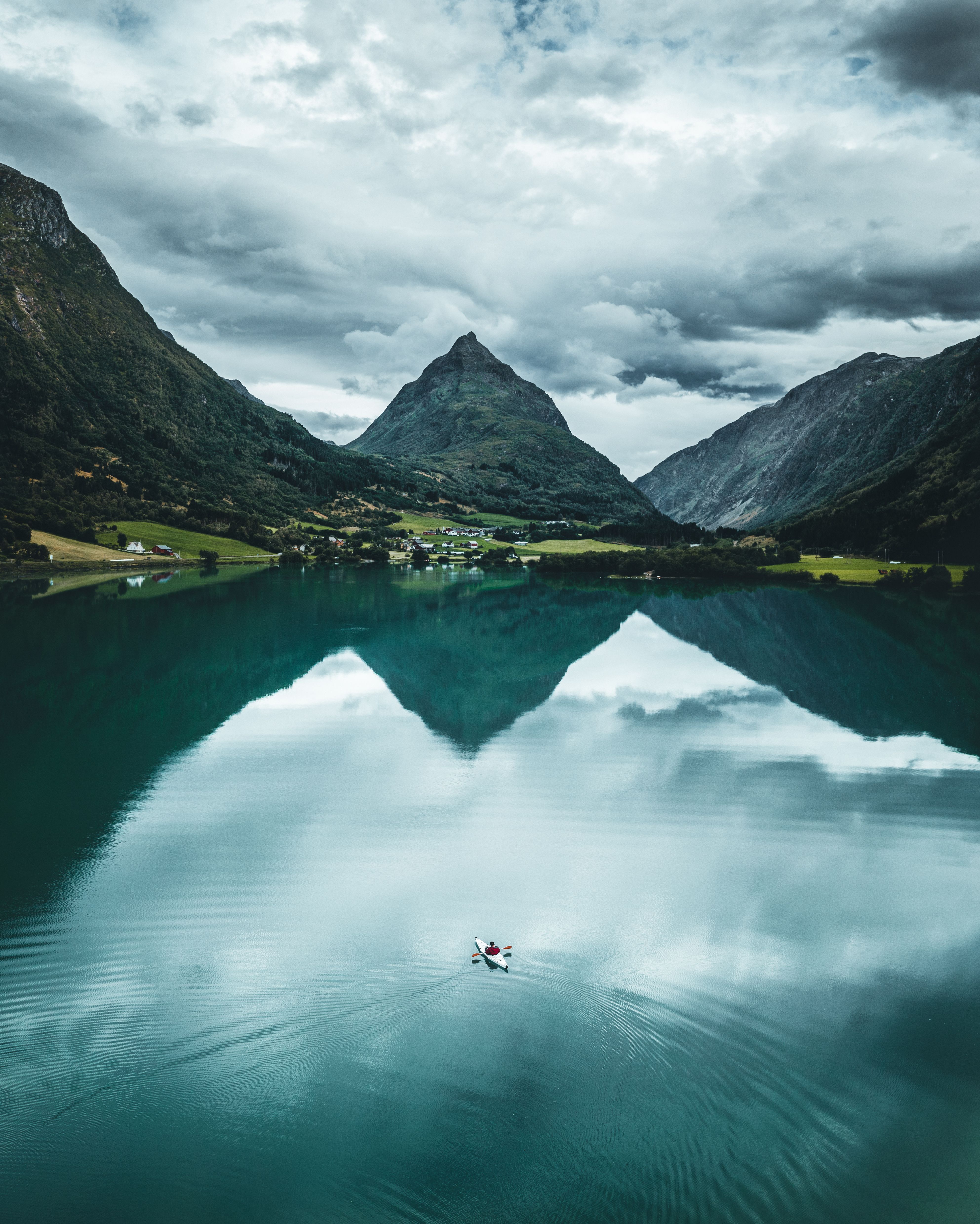 Paddling the Breimsvatnet lake in Nordfjord, Fjord Norway