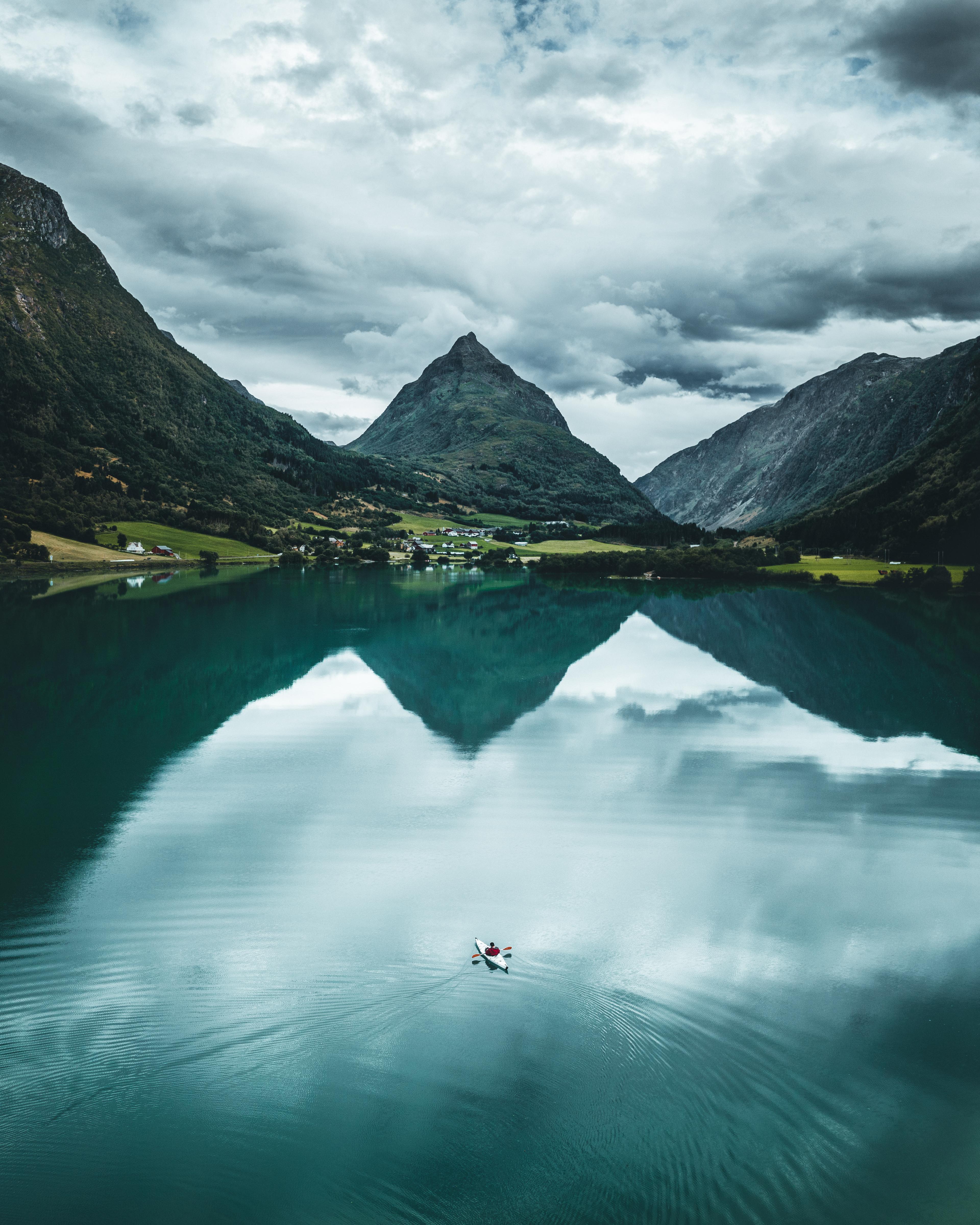 Paddling the Breimsvatnet lake in Nordfjord, Fjord Norway