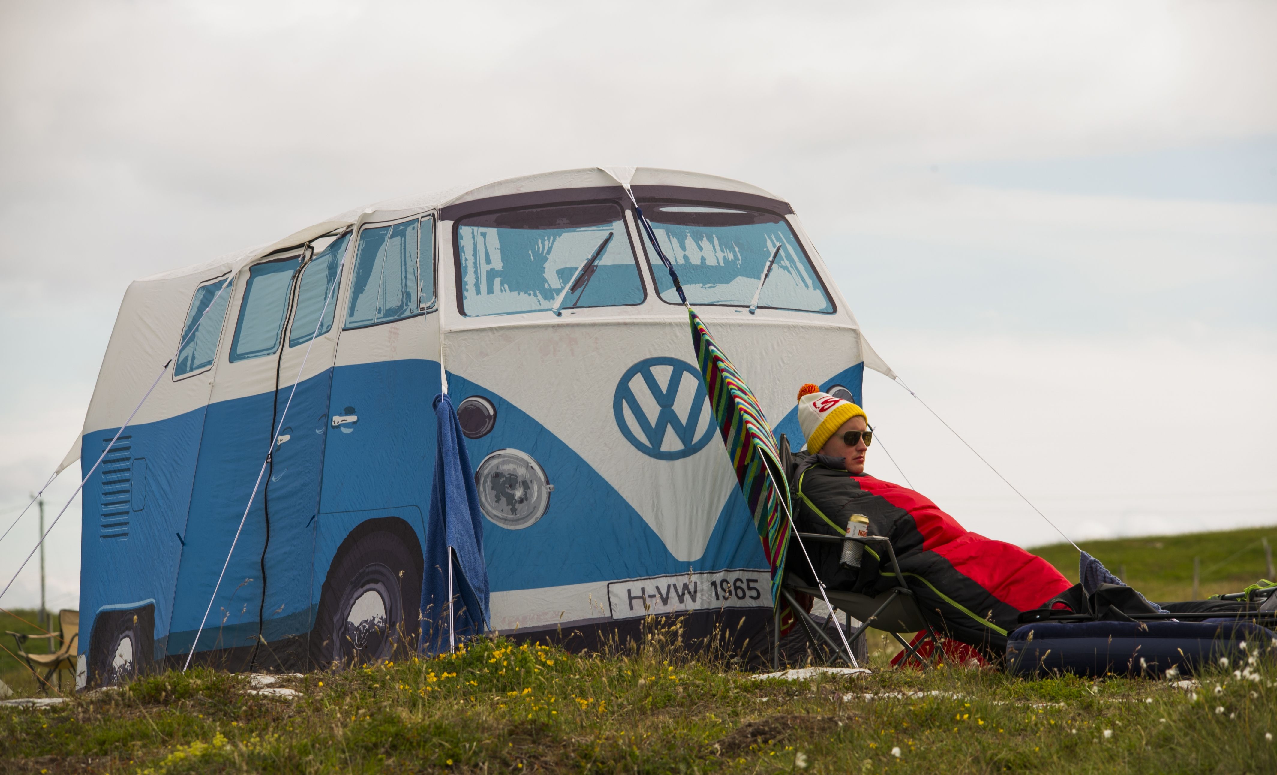 A festivalgoer near his tent at Trænafestivalen, Northern Norway