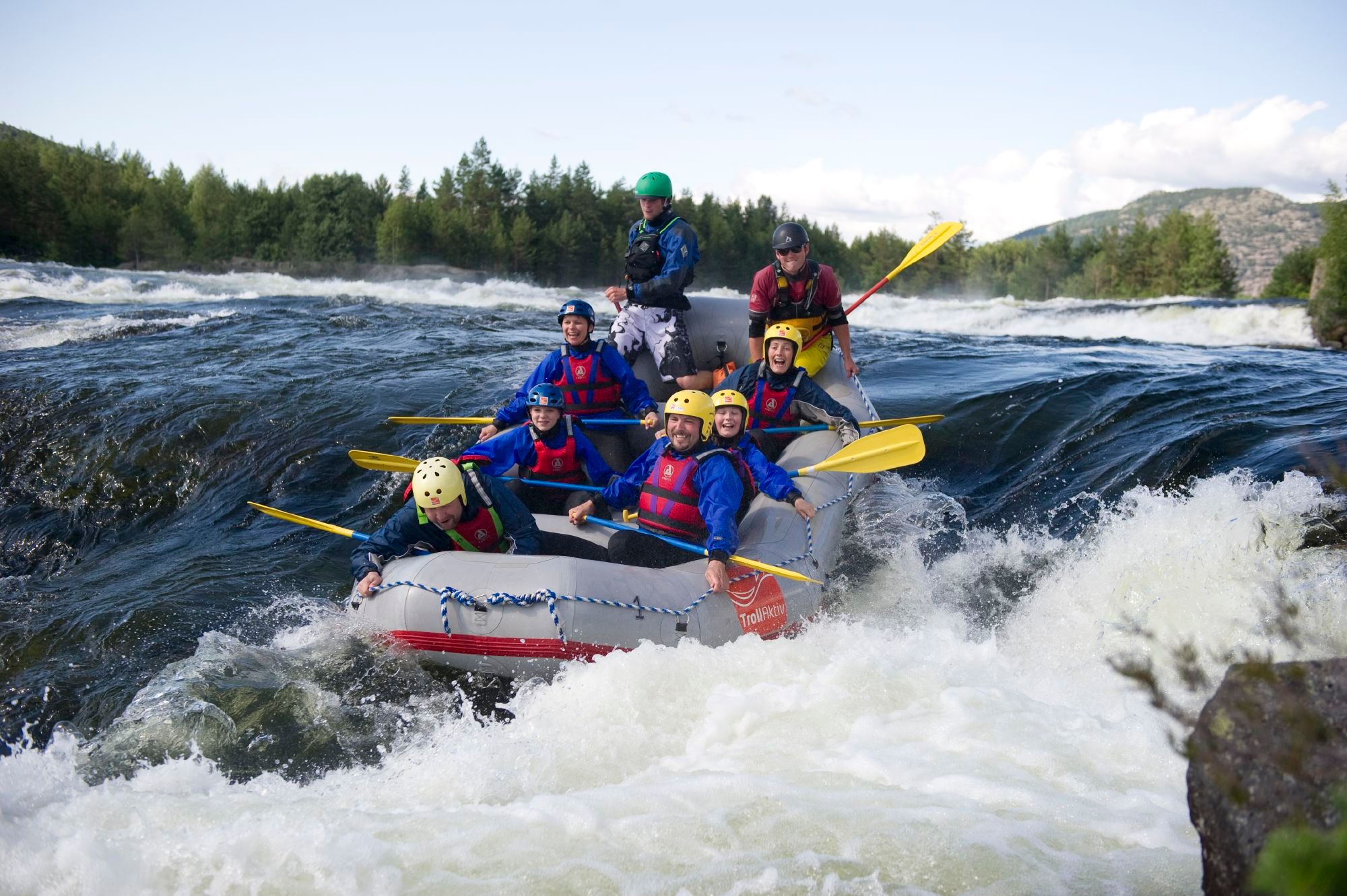 A group of people rafting down the Otra river in Setesdal, Southern Norway