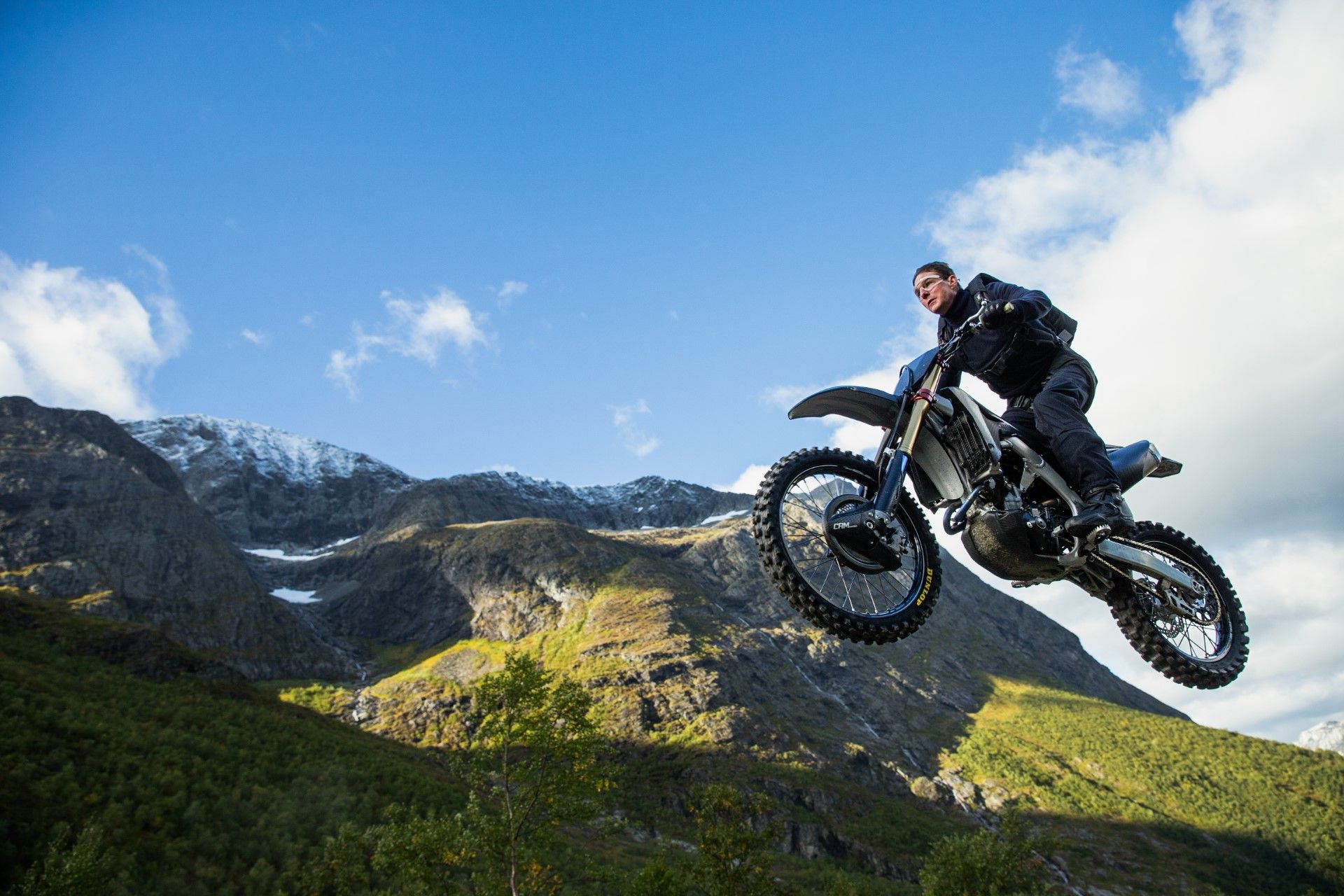 Tom Cruise riding a motorbike in Hellesylt in Sunnmøre, Fjord Norway