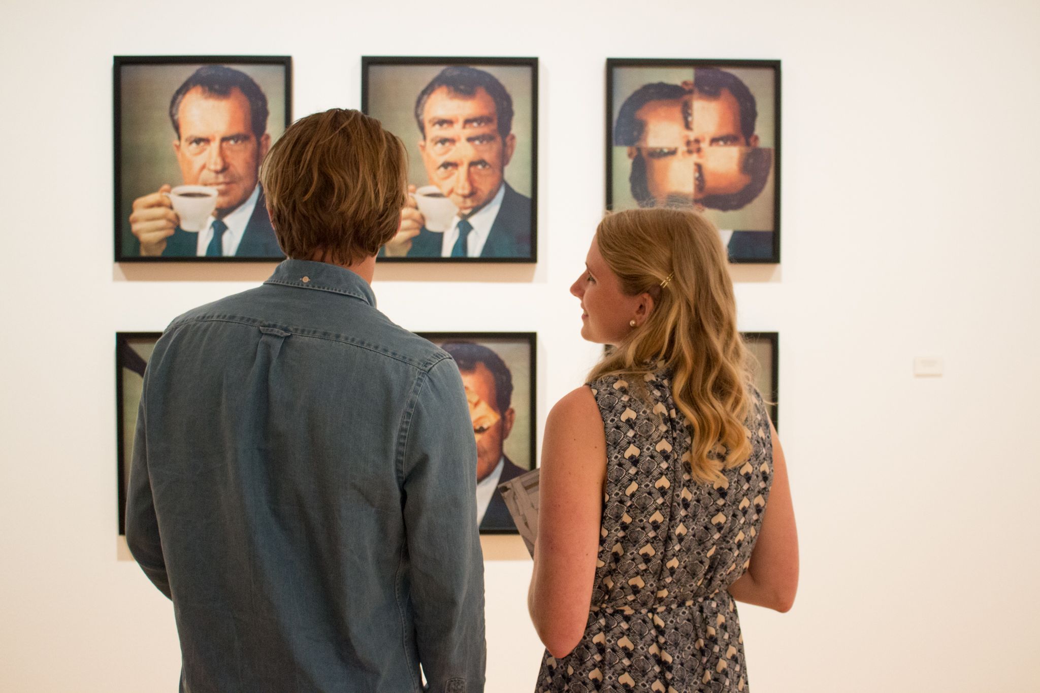 A couple looking at art at the Haugar Art Museum in Eastern Norway