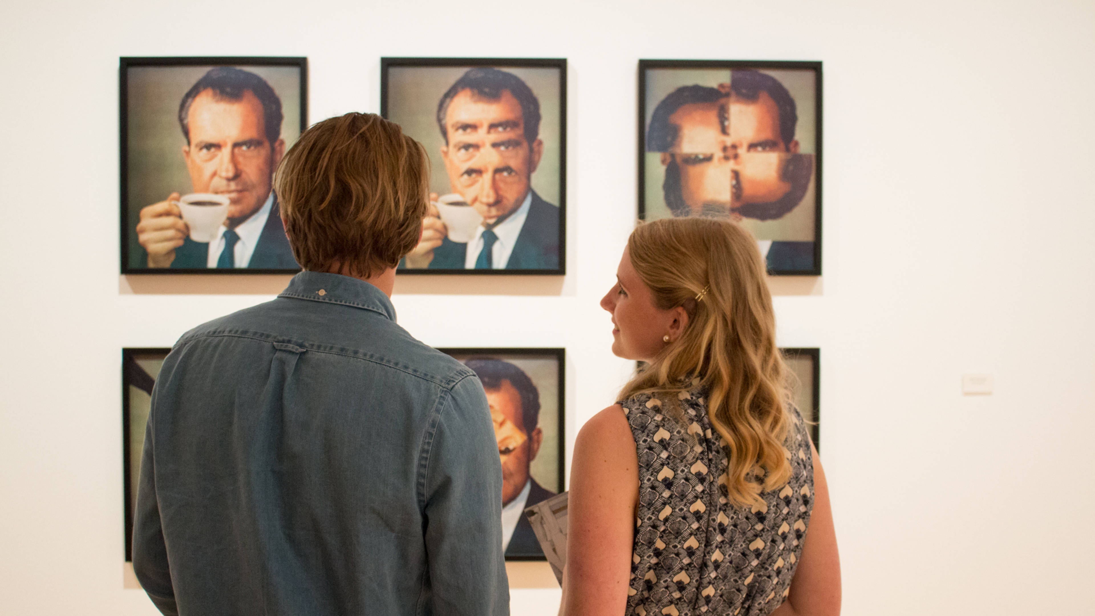 A couple looking at art at the Haugar Art Museum in Eastern Norway