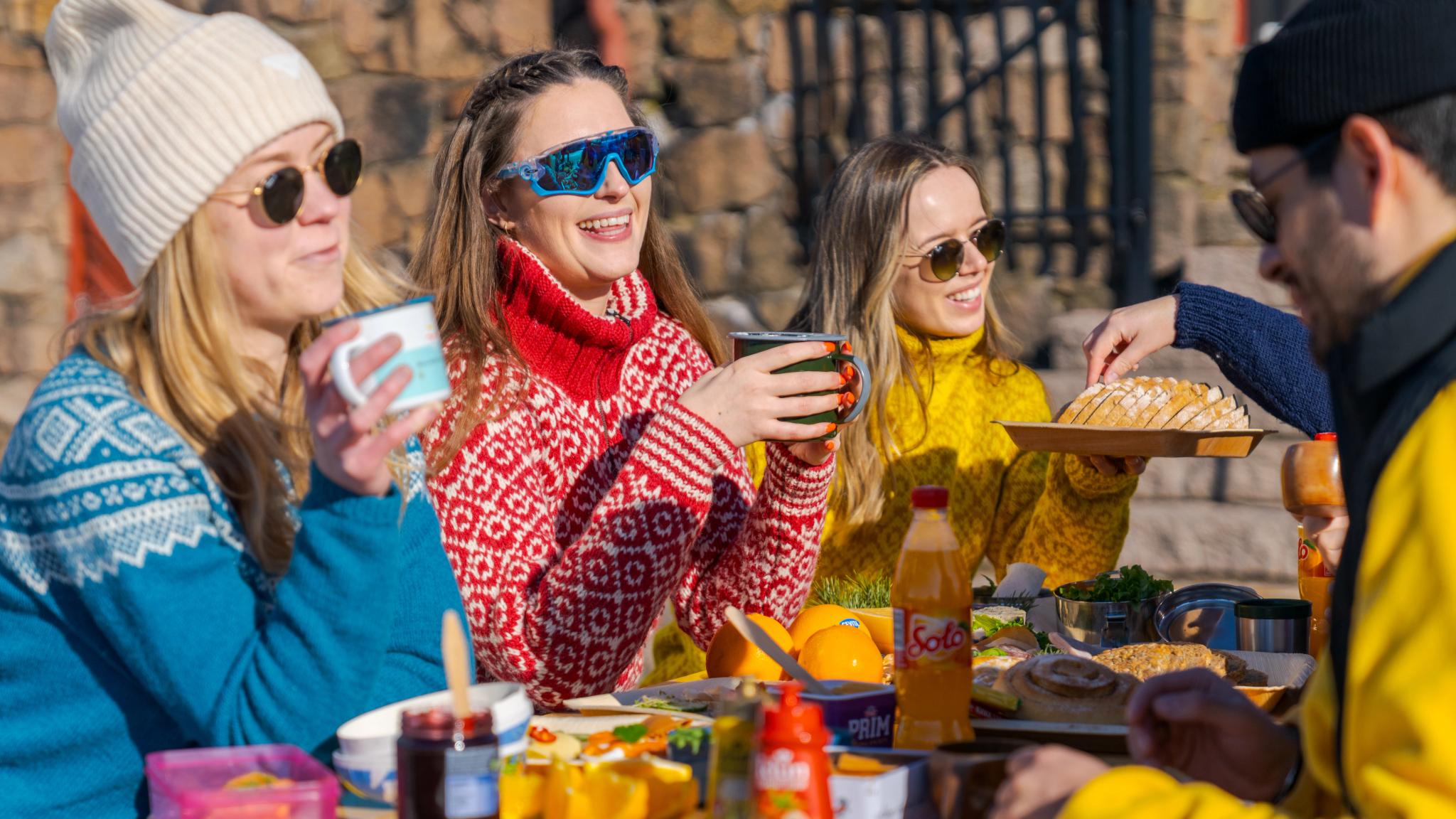 Friends having a meal at Grefsenkollen in Oslo, Eastern Norway