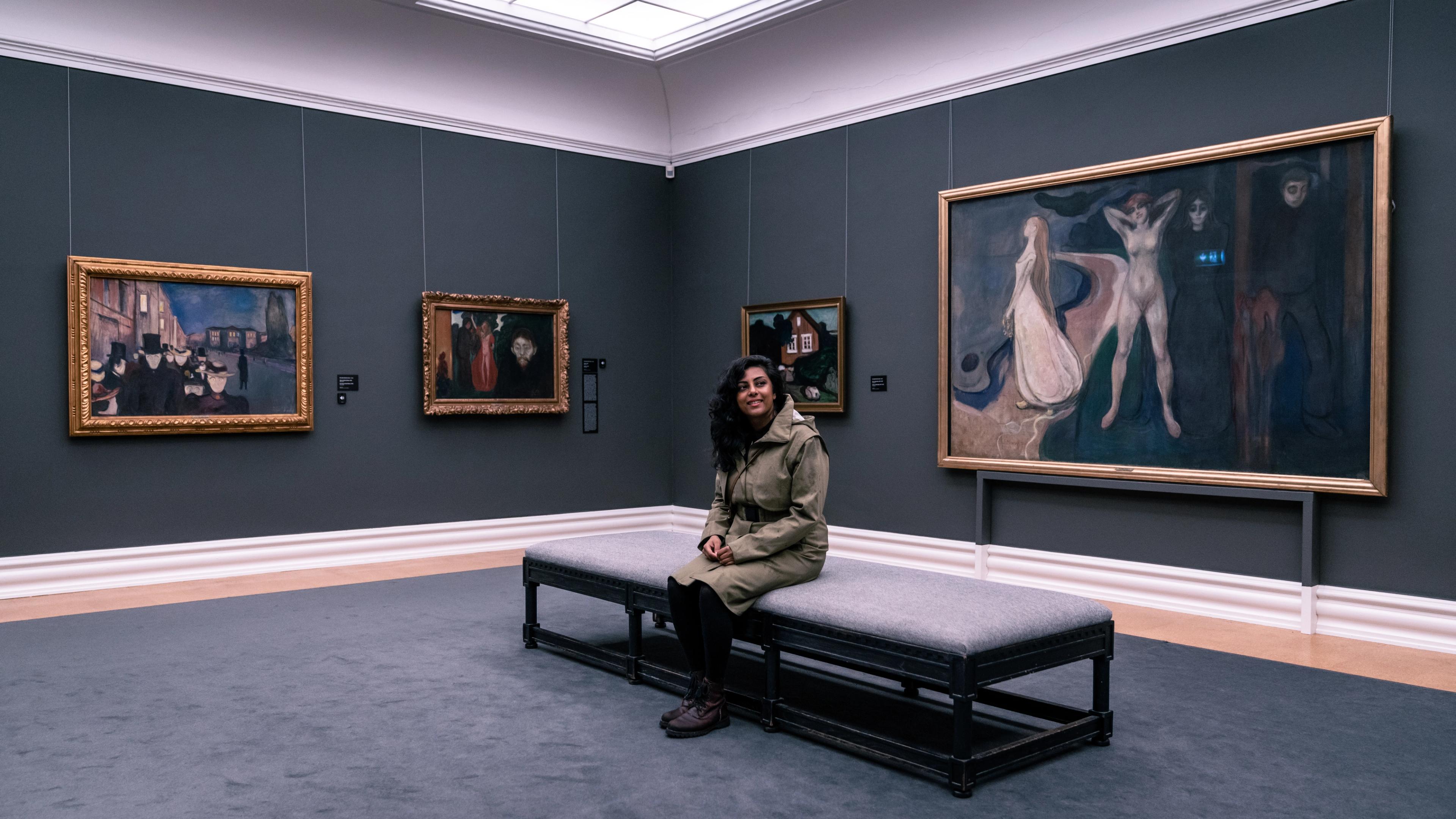 A woman inside KODE Art Museums and Composer Homes in Bergen