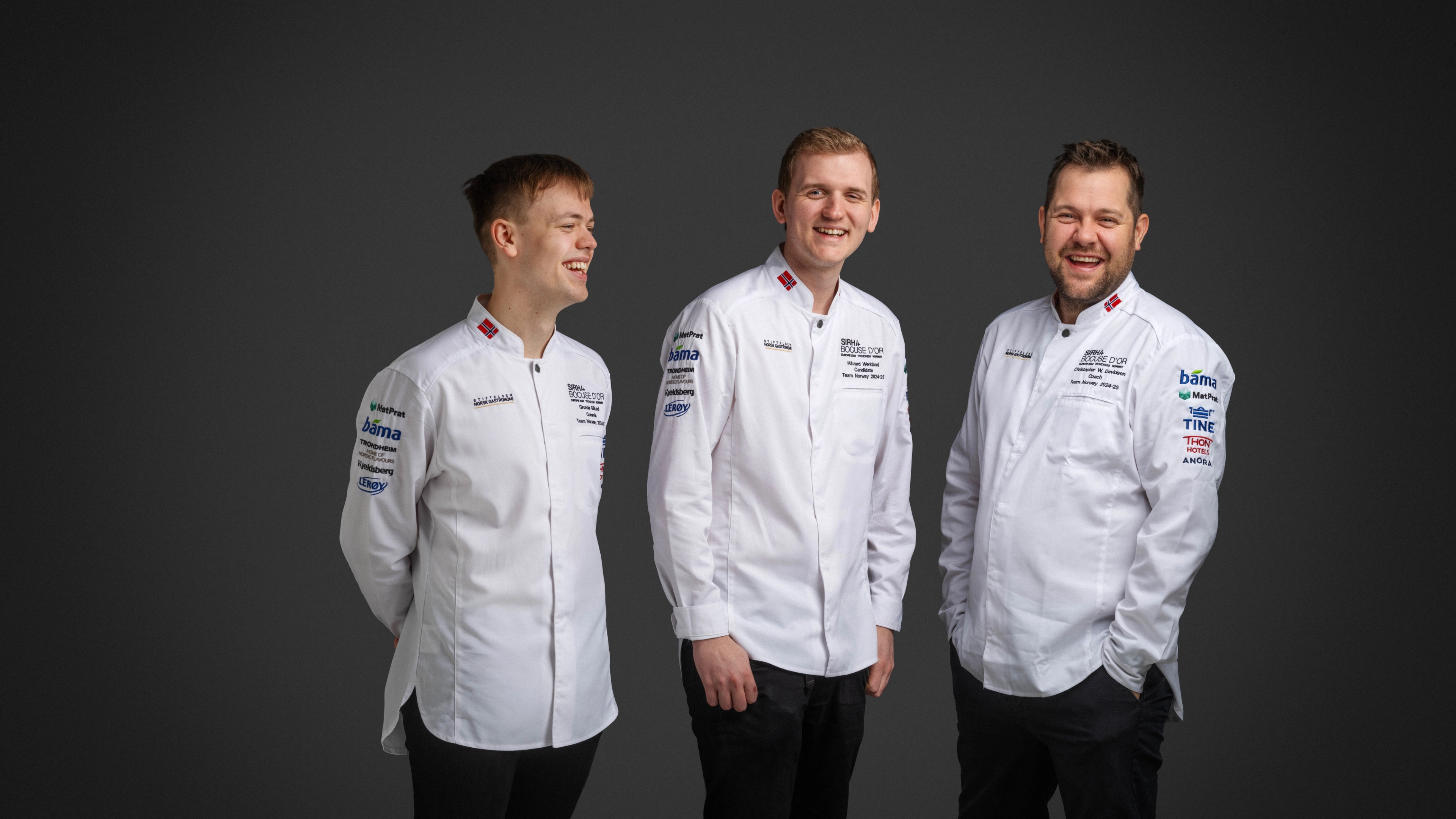 Picture of the three members on the Norwegian Bocuse d'Or team for 2024.