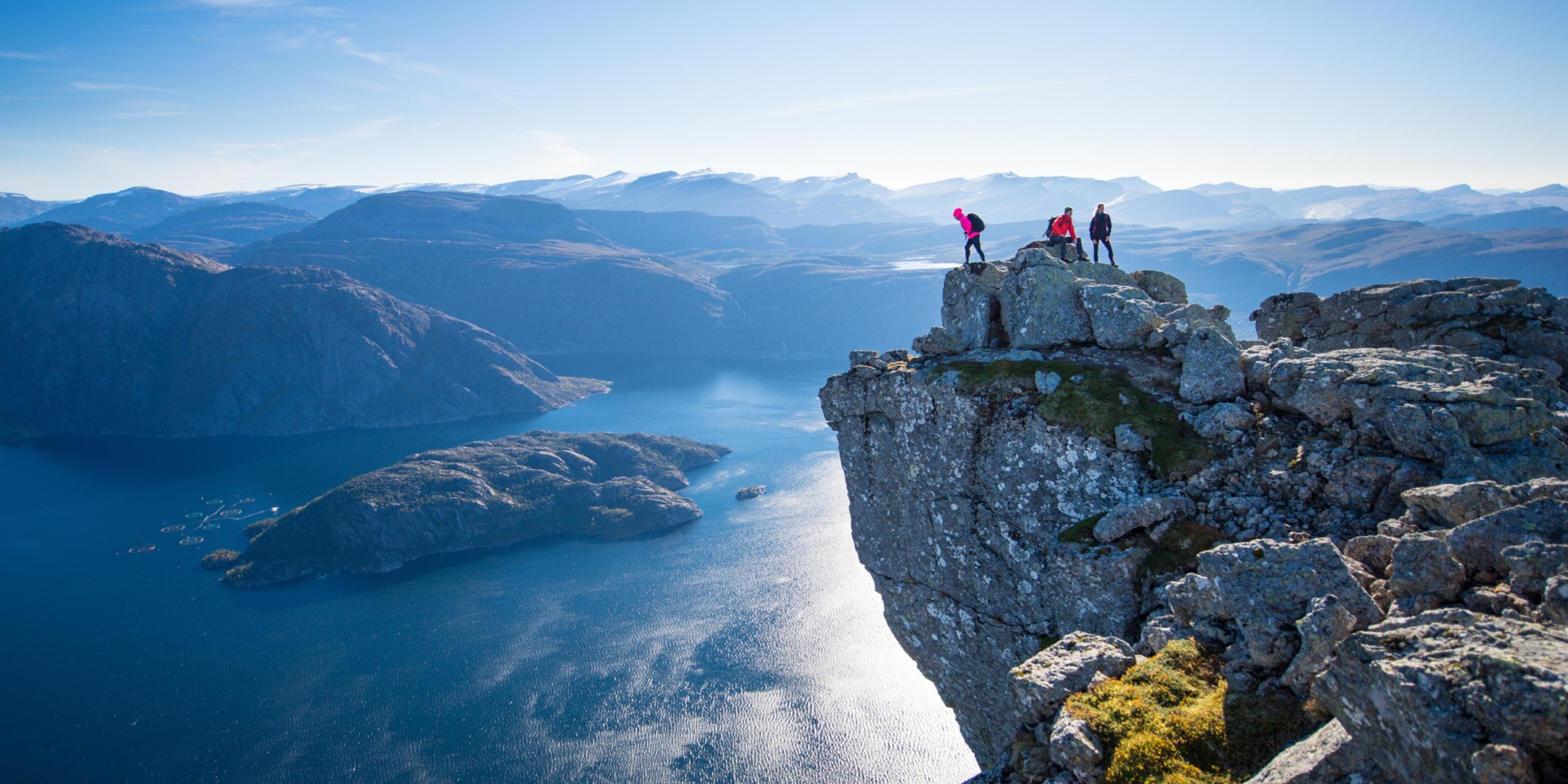 Hiking the Hornelen top in Bremanger in Fjord Norway