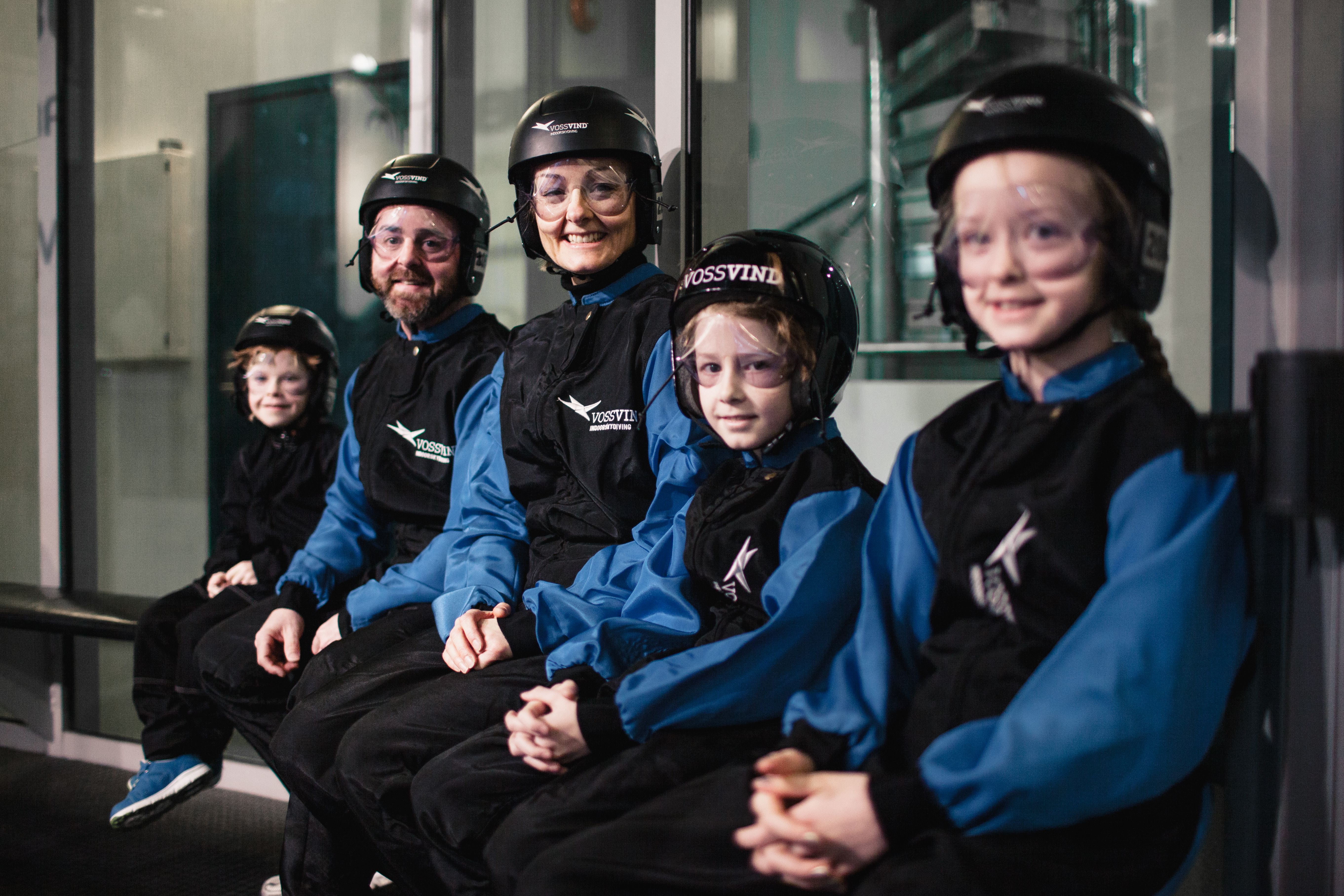 A family waiting to fly in the wind tunnel at Voss Vind, Eastern Norway