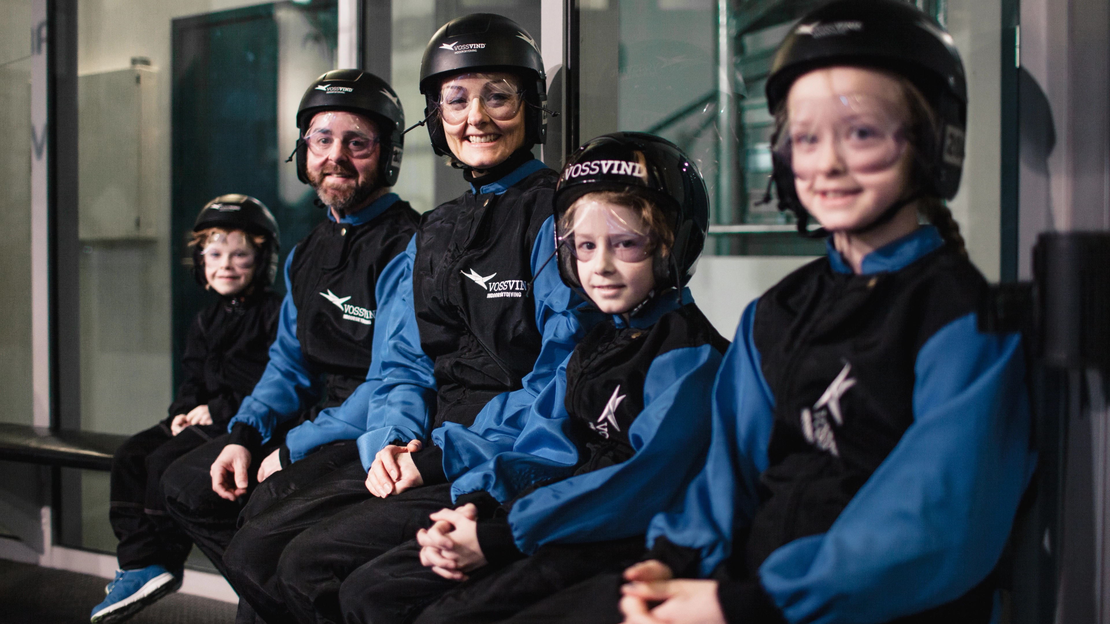 A family waiting to fly in the wind tunnel at Voss Vind, Eastern Norway