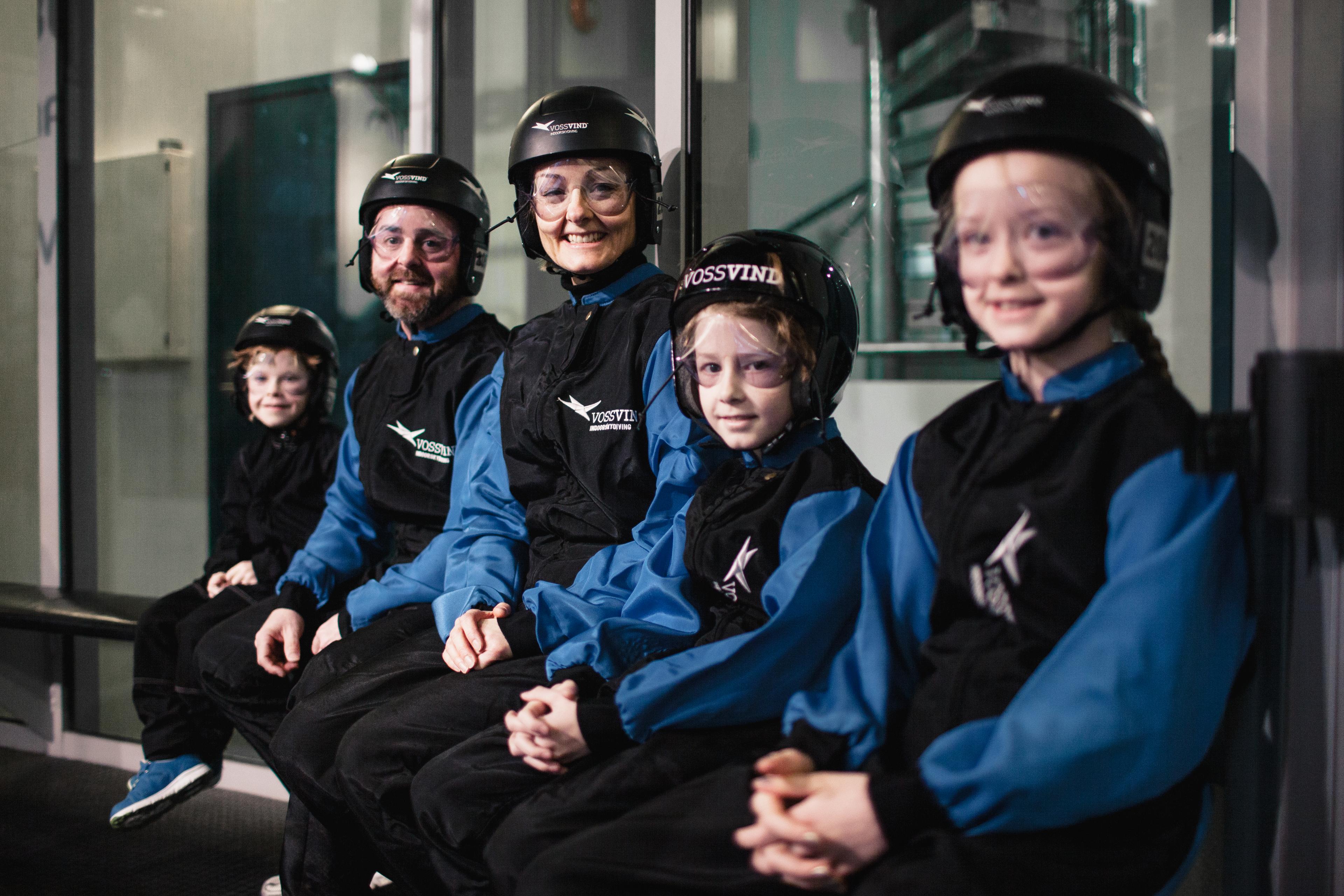 A family waiting to fly in the wind tunnel at Voss Vind, Eastern Norway