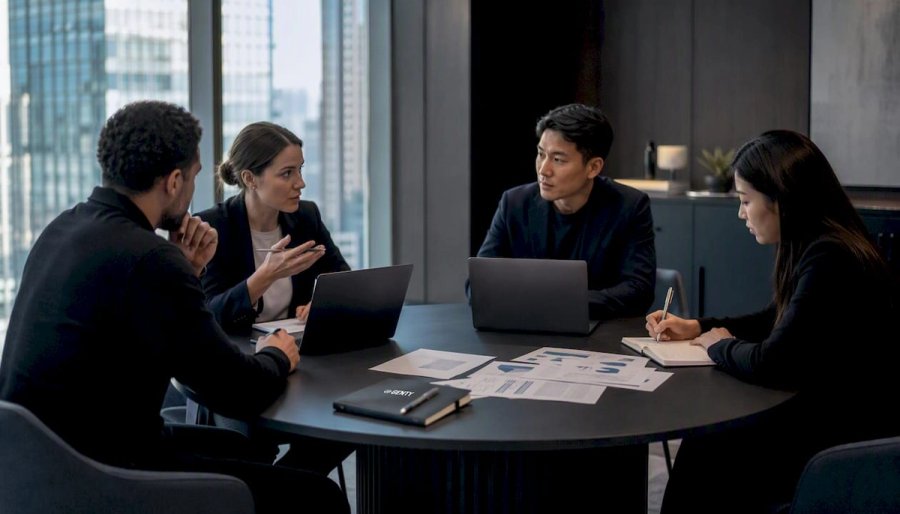 Team discussing HR outsourcing packages