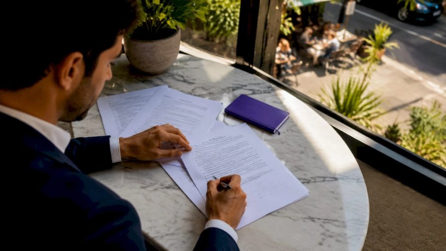 Close-up of hands signing Mexican legal entity documents