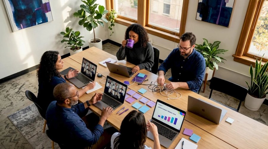 Global team meeting diverse participants