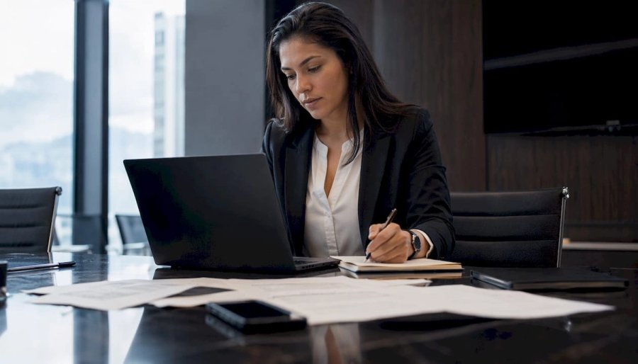 Recruiter reviewing candidate profiles at desk