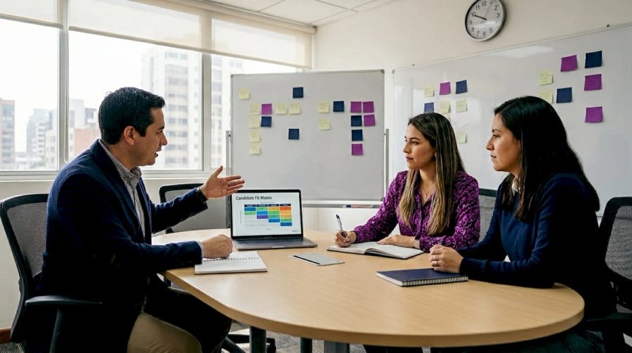 Recruitment team discussing candidate fit