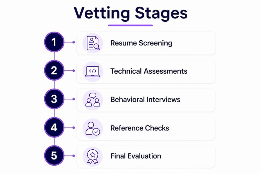 Infographic of multi-stage vetting process steps