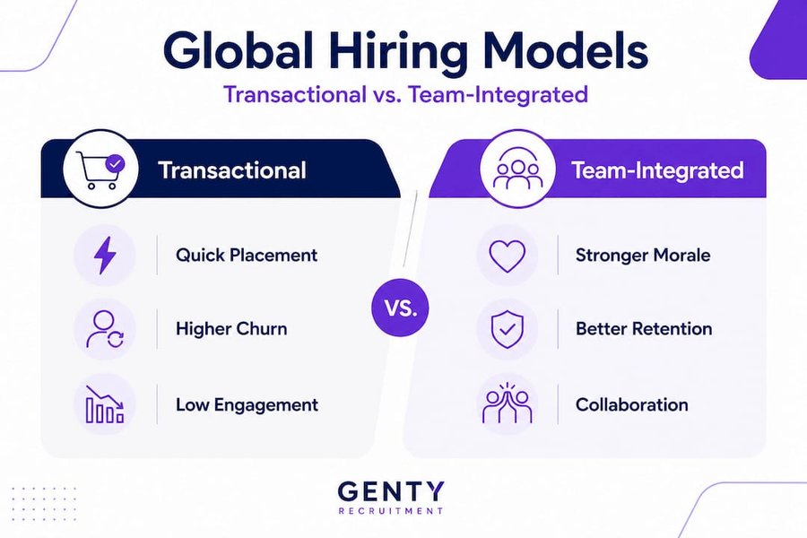 Split infographic comparing hiring model benefits
