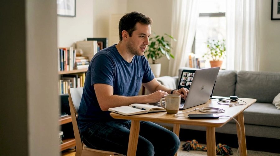 Remote developer video calling in home office