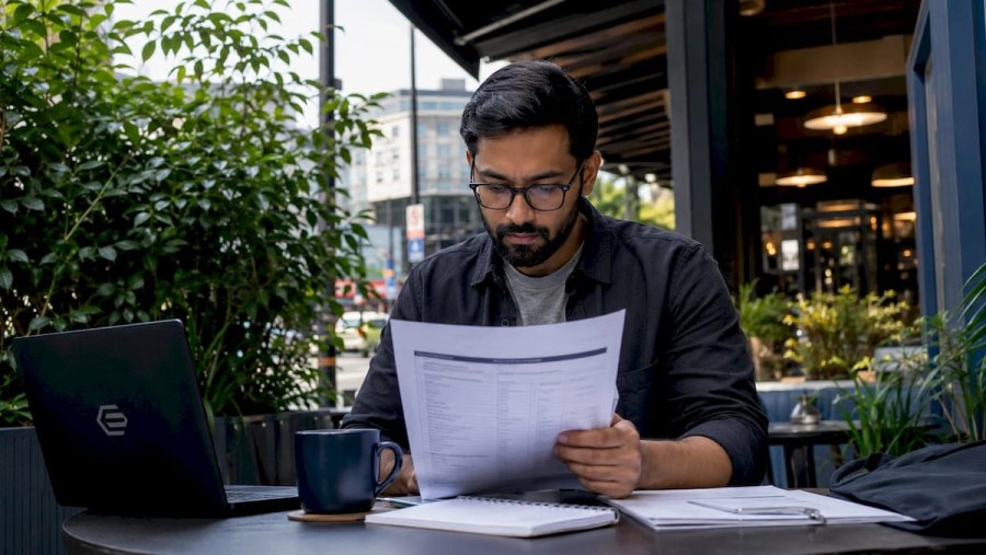 Engineer reviewing technical interview form
