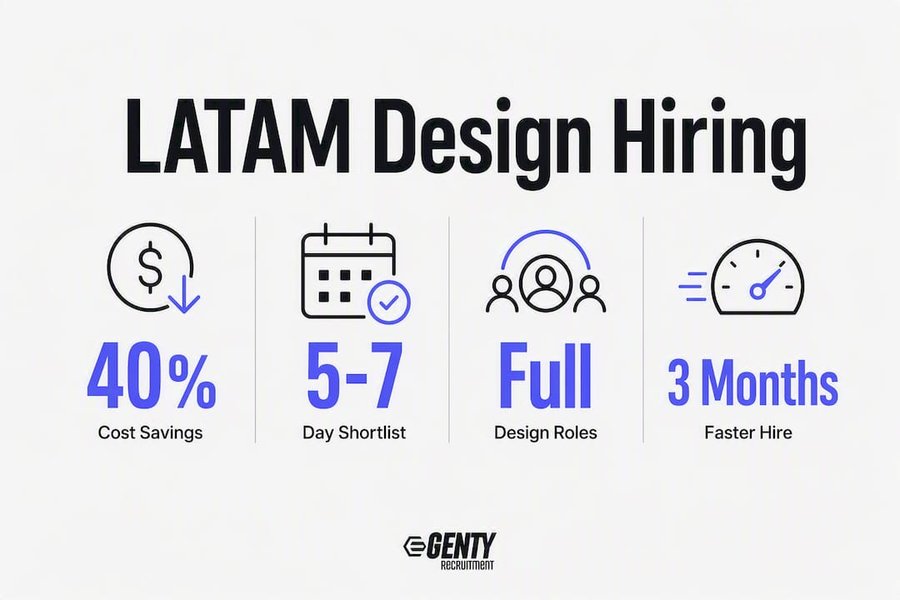 Infographic showing LATAM design hiring key statistics