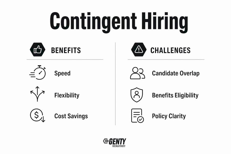 Infographic showing contingent hiring benefits and challenges
