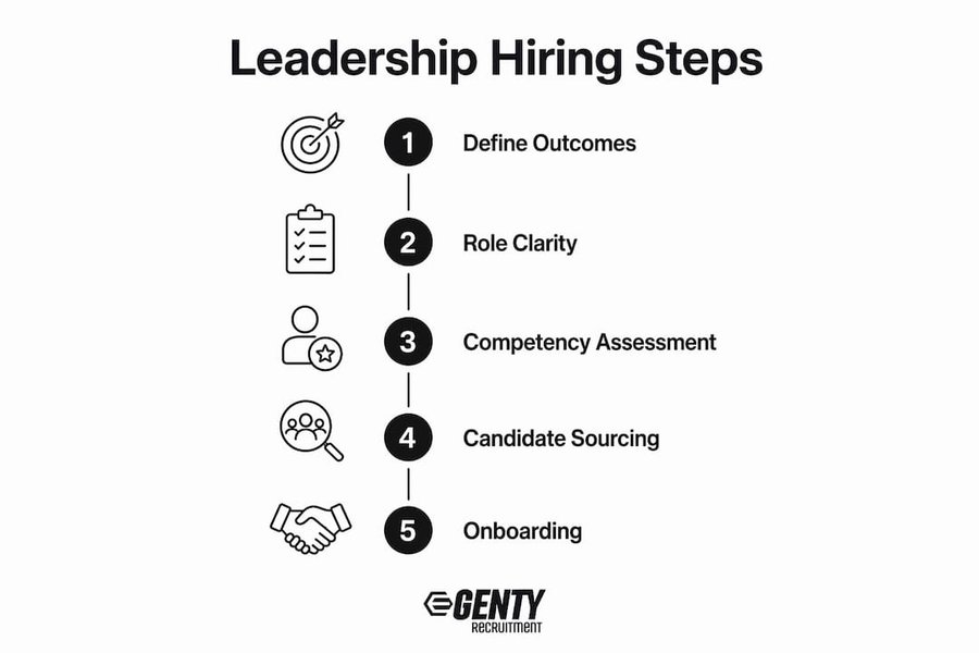 Infographic outlining leadership hiring process steps