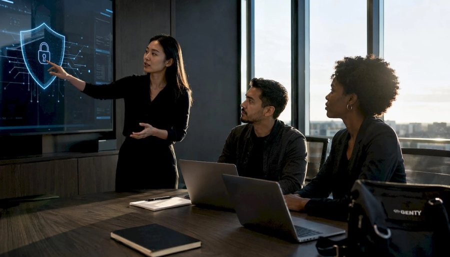 Team collaborating on cloud cybersecurity