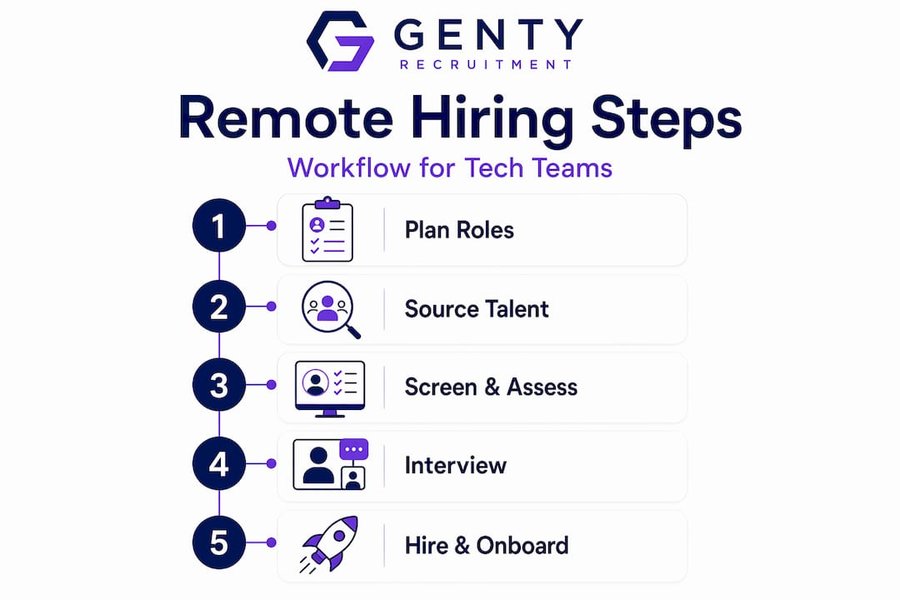 Infographic showing remote hiring workflow steps